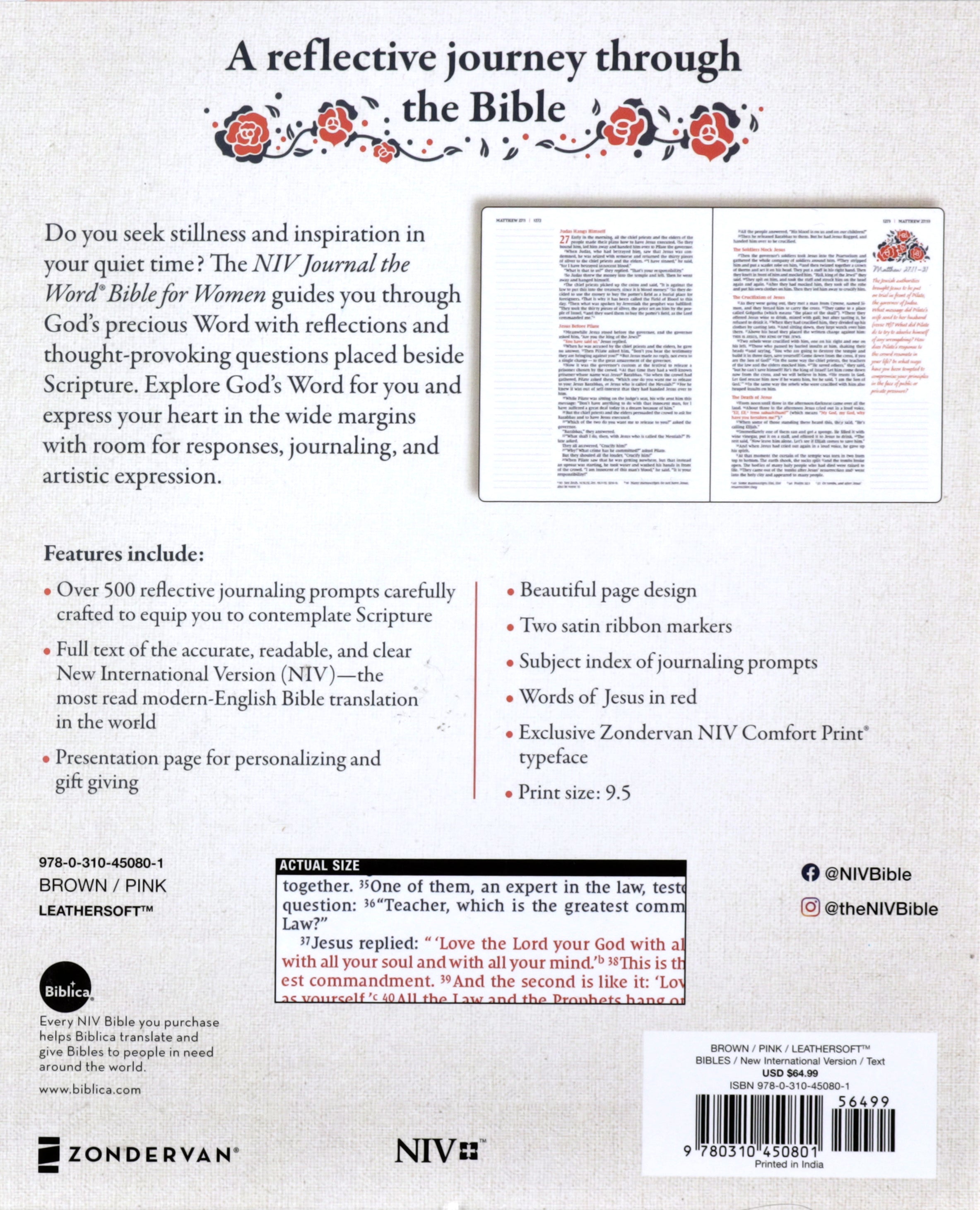 NIV Journal the Word Bible For Women Pink (Red Letter Edition)