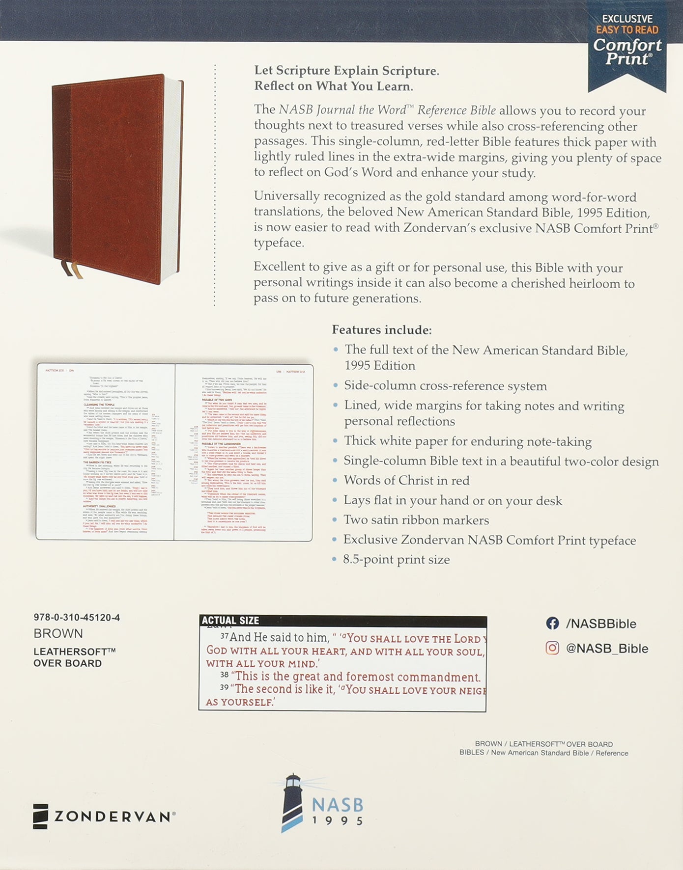 NASB Journal the Word Reference Bible Brown 1995 Text (Red Letter Edition)
