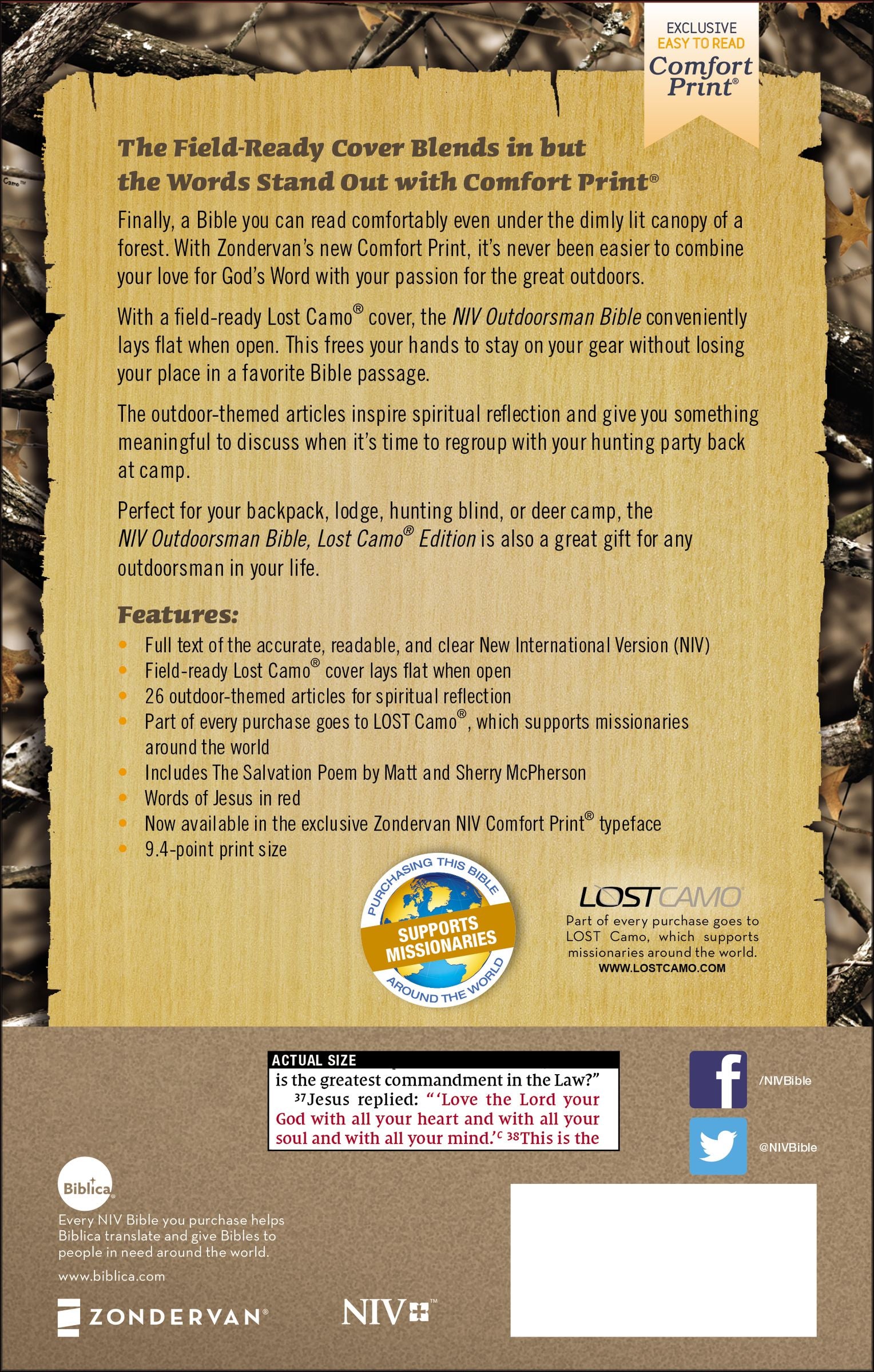 NIV Outdoorsman Bible Lost Camo Edition (Red Letter Edition)