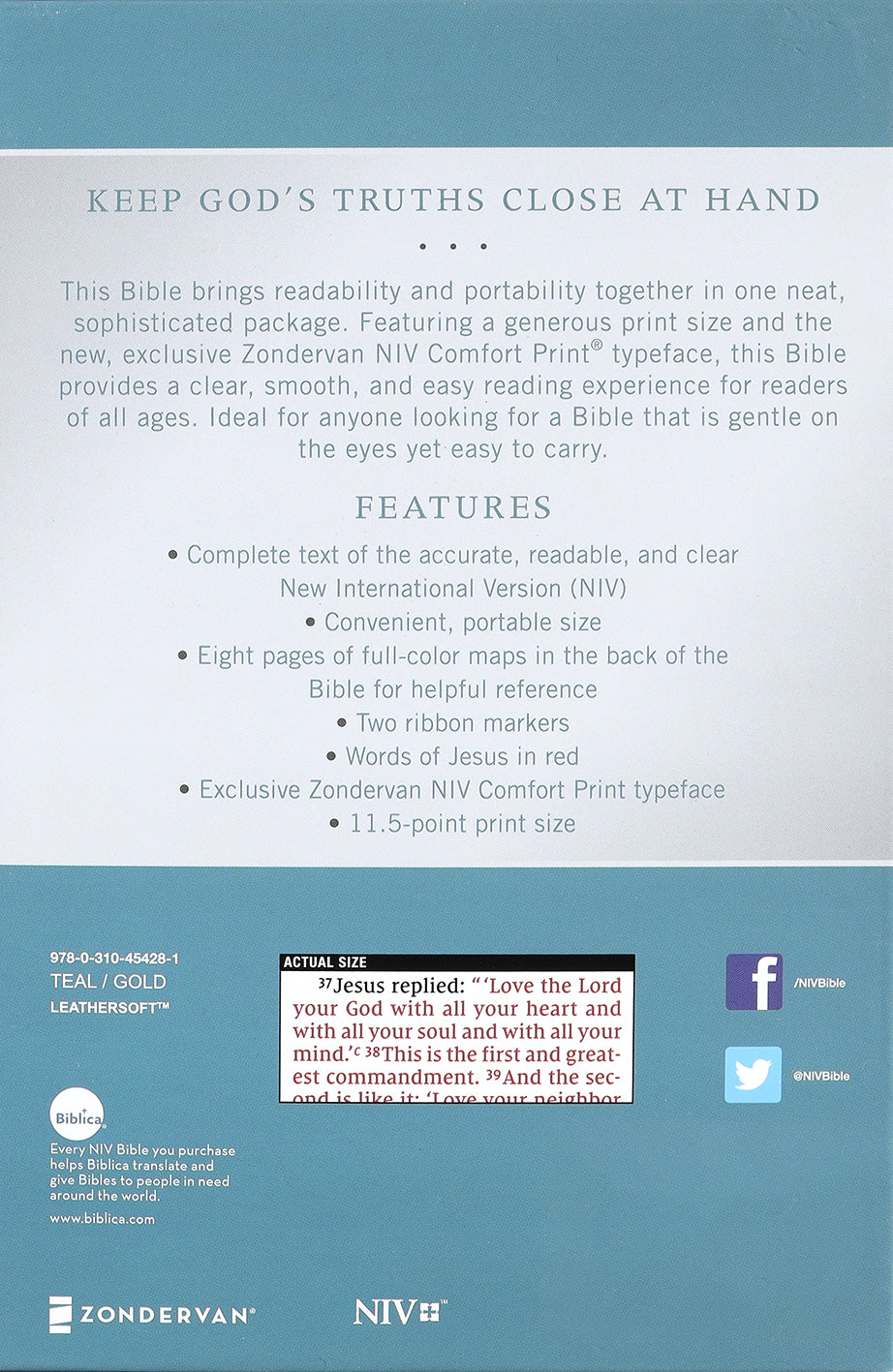 NIV Personal Size Bible Large Print Teal/Gold (Red Letter Edition)