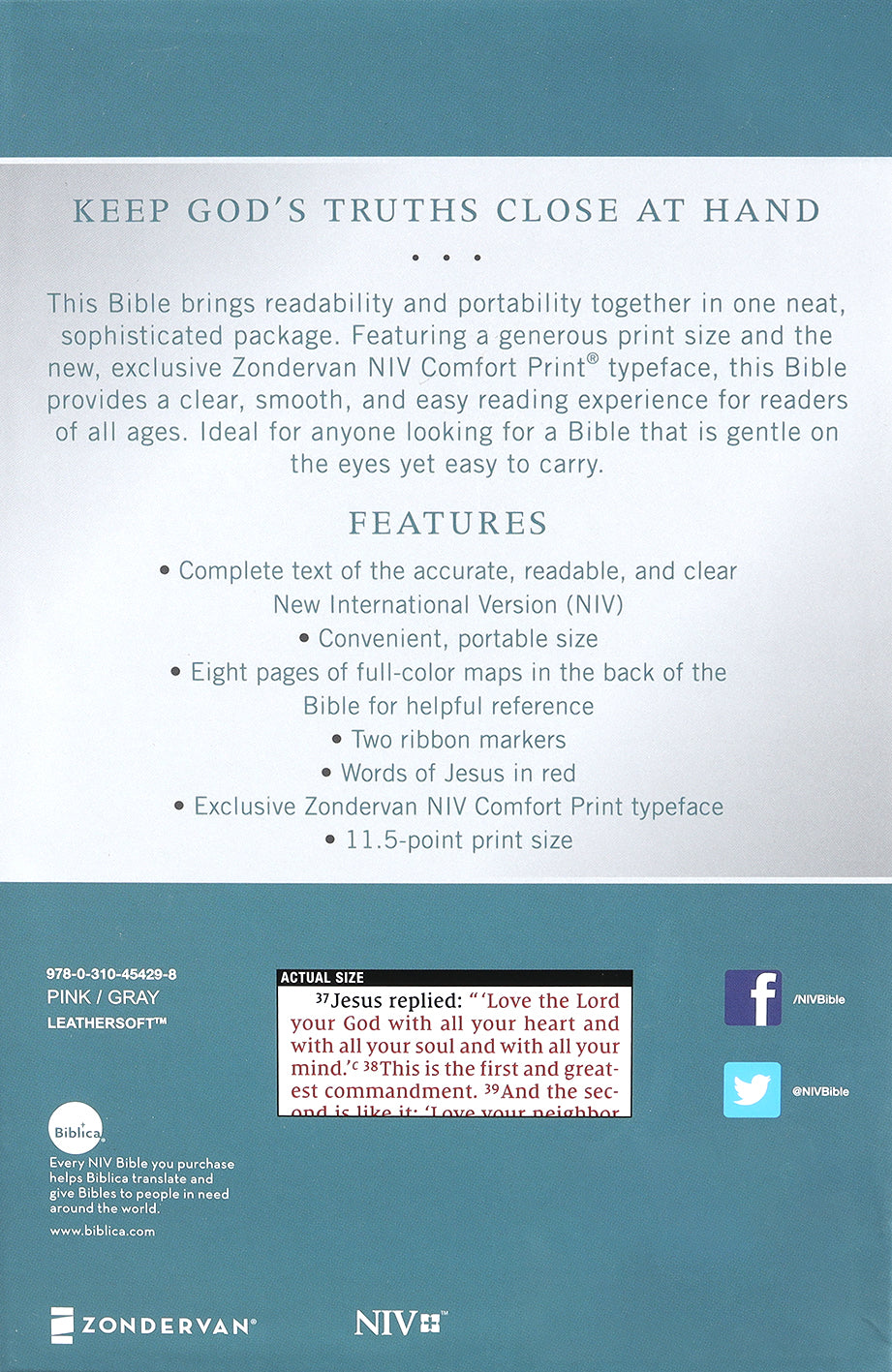 NIV Personal Size Bible Large Print Pink/Gray (Red Letter Edition)