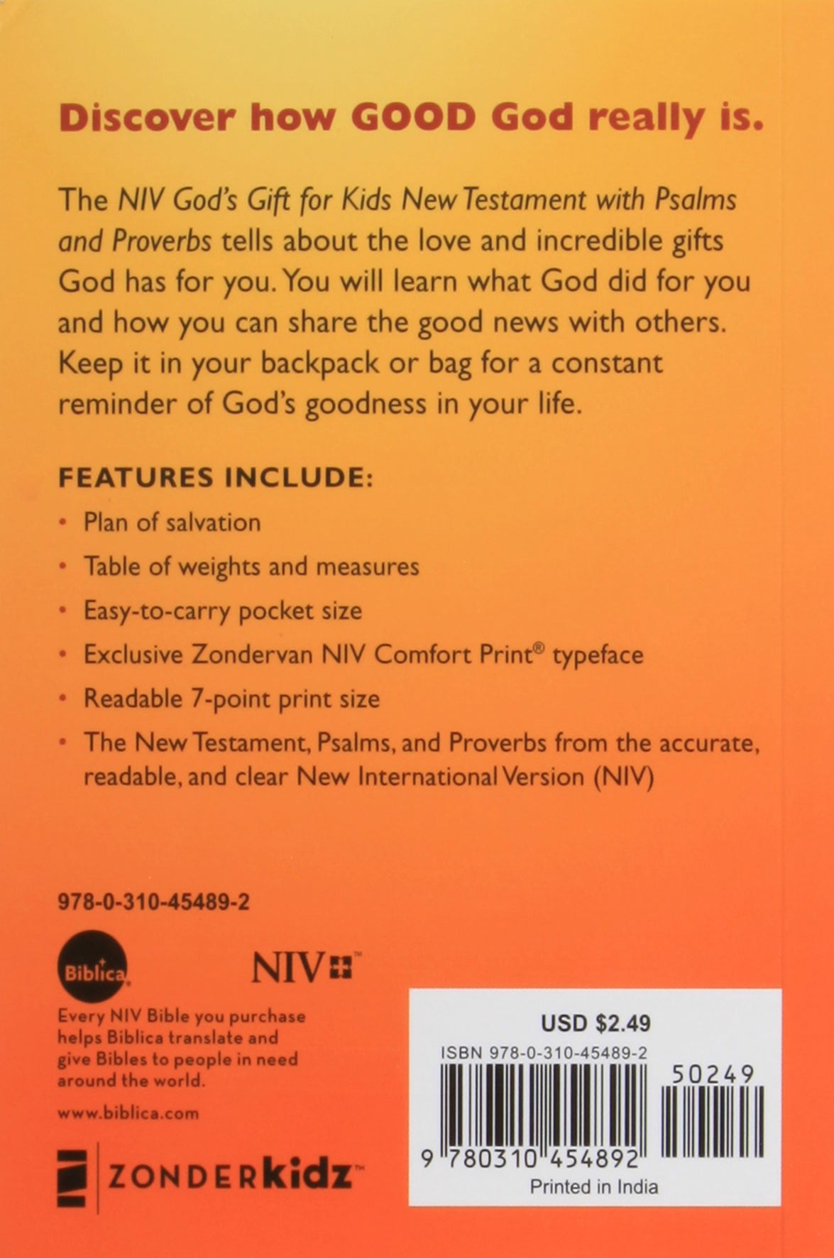 NIV God's Gift For Kids Pocket New Testament With Psalms and Proverbs Comfort Print Edition