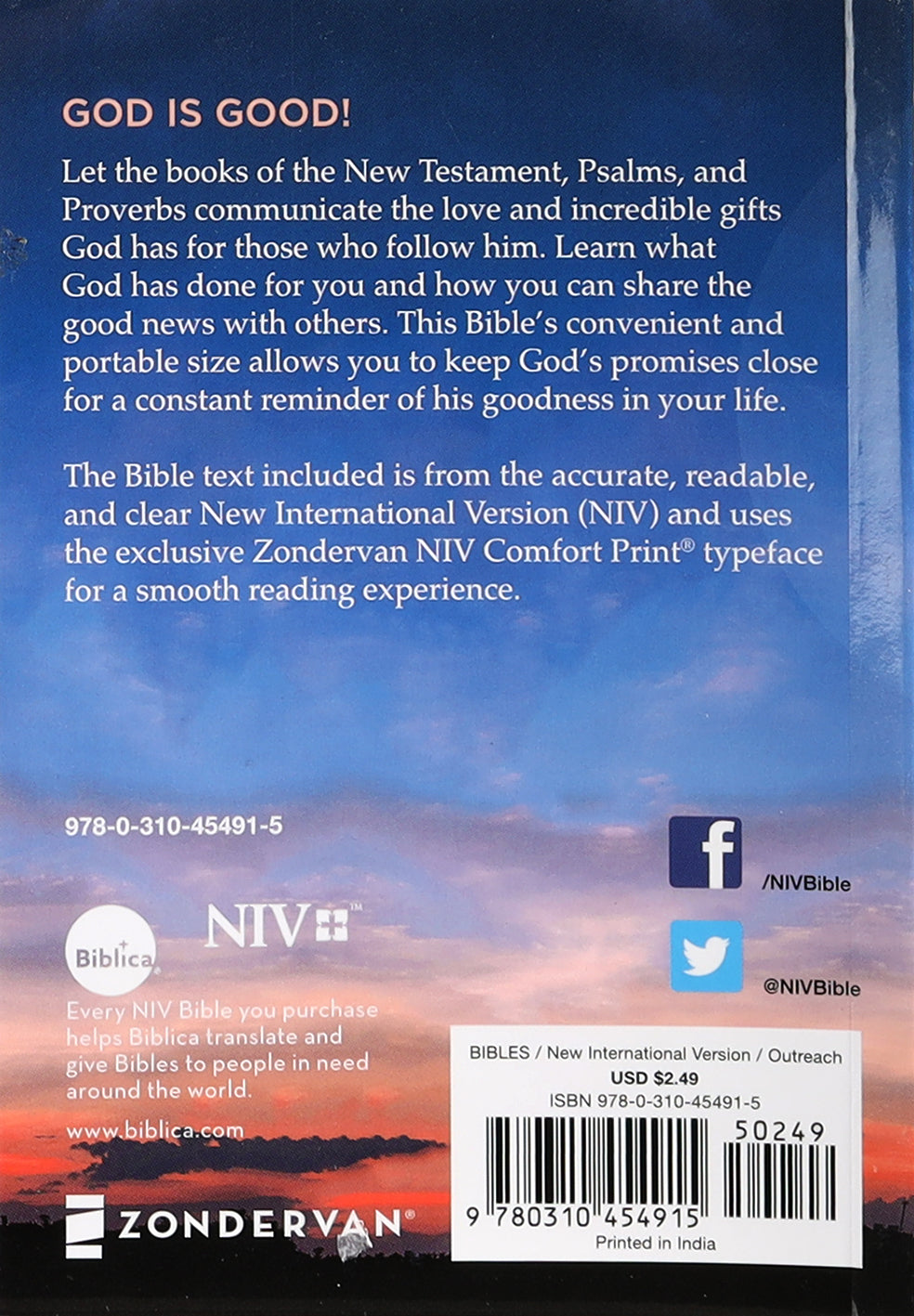NIV God's Gift Pocket New Testament With Psalms and Proverbs Comfort Print Edition