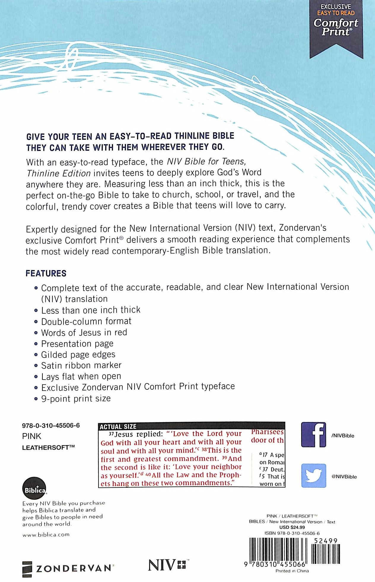 NIV Bible For Teens Thinline Edition Pink (Red Letter Edition)