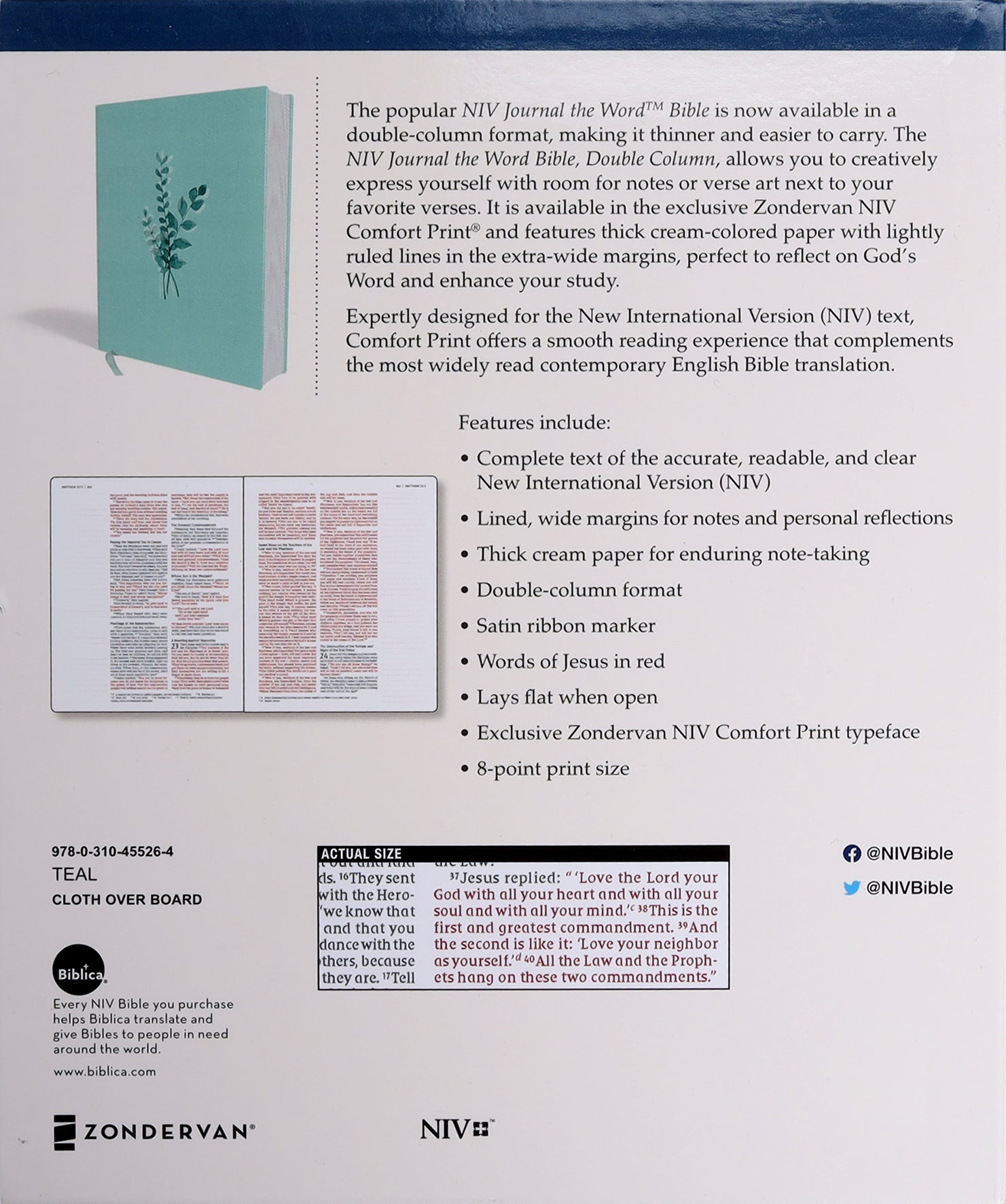 NIV Journal the Word Bible Teal Double Column (Red Letter Edition)