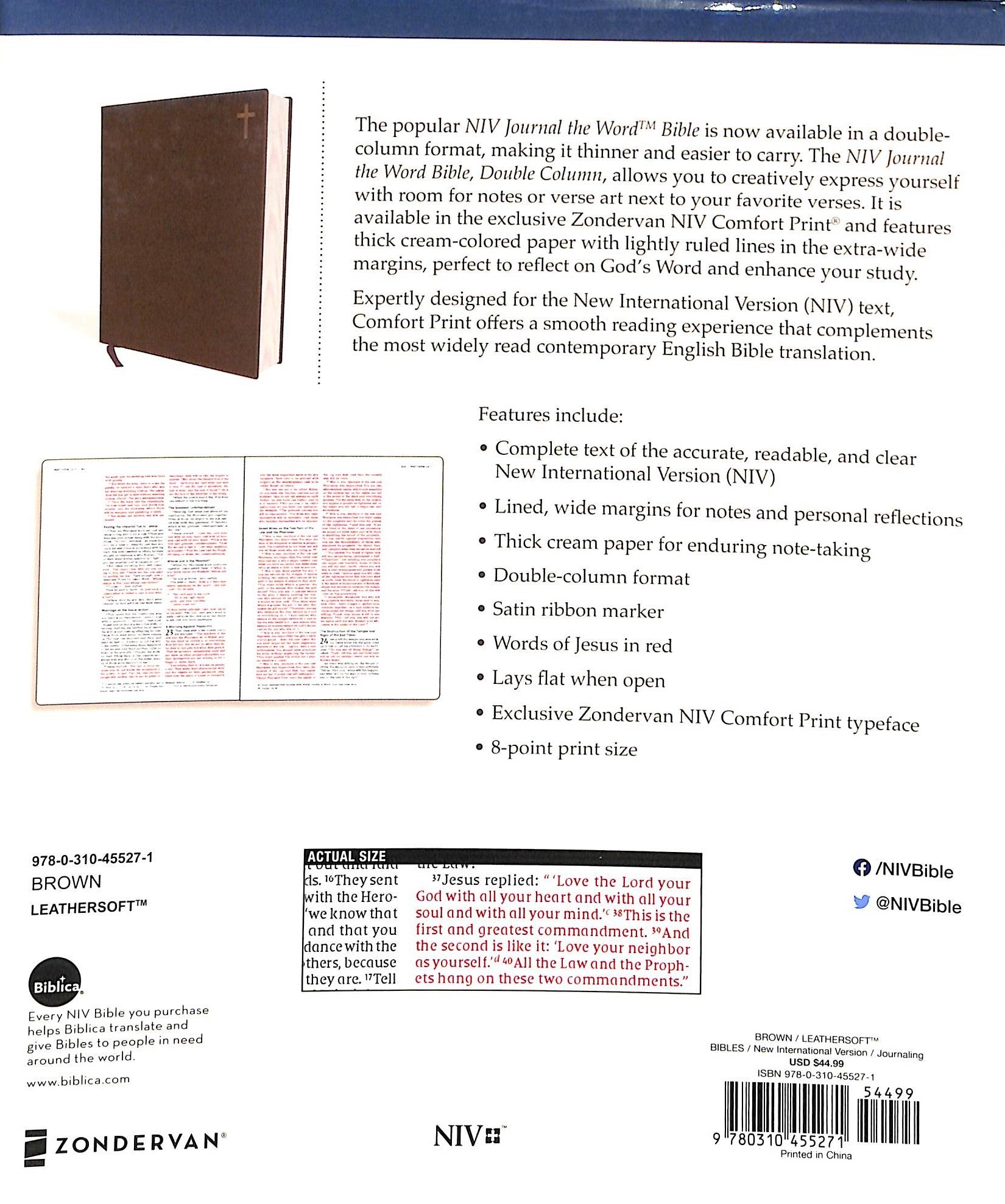 NIV Journal the Word Bible Brown Double Column (Red Letter Edition)