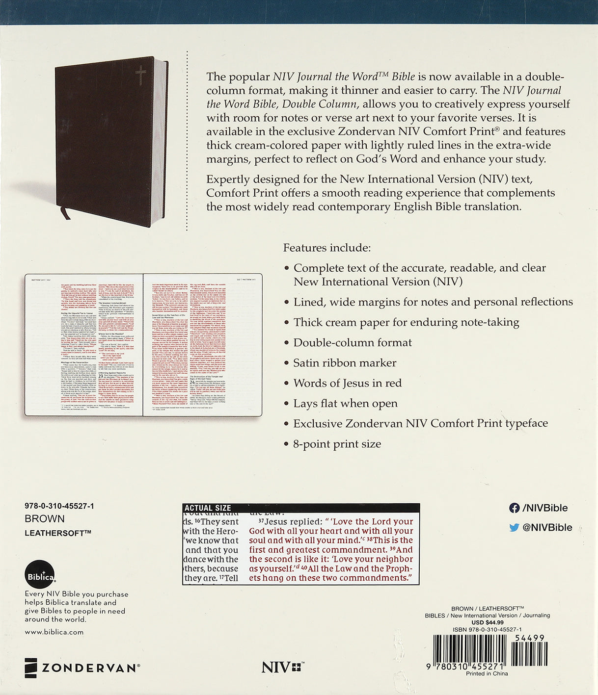 NIV Journal the Word Bible Brown Double Column (Red Letter Edition)