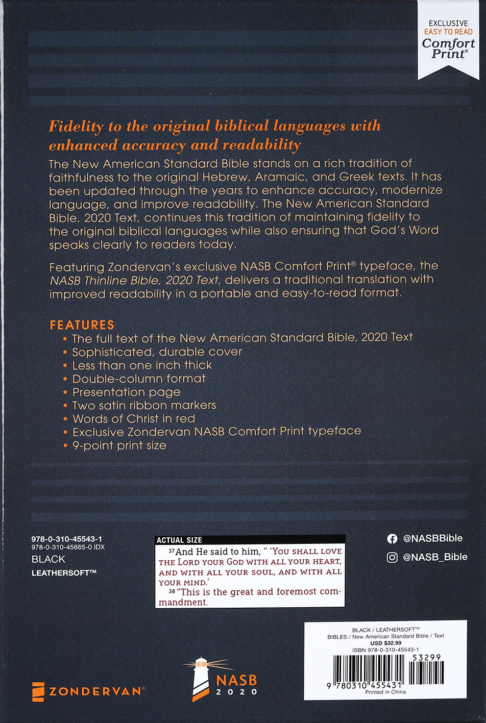 NASB 2020 Thinline Bible Black (Red Letter Edition)