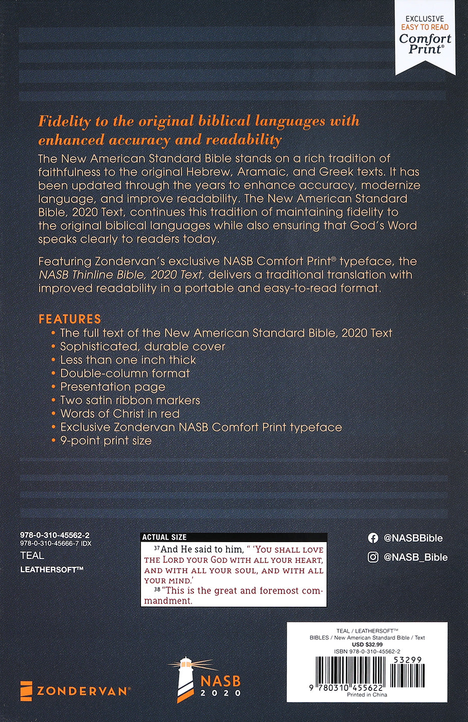 NASB 2020 Thinline Bible Teal (Red Letter Edition)