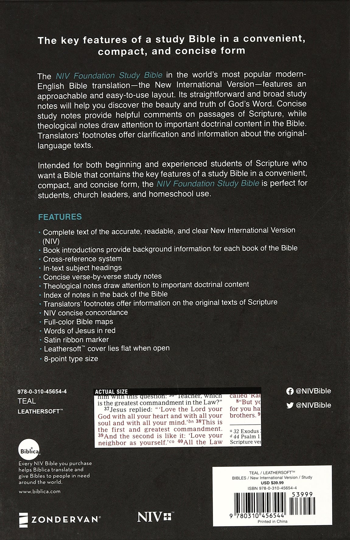 NIV Foundation Study Bible Teal (Red Letter Edition)