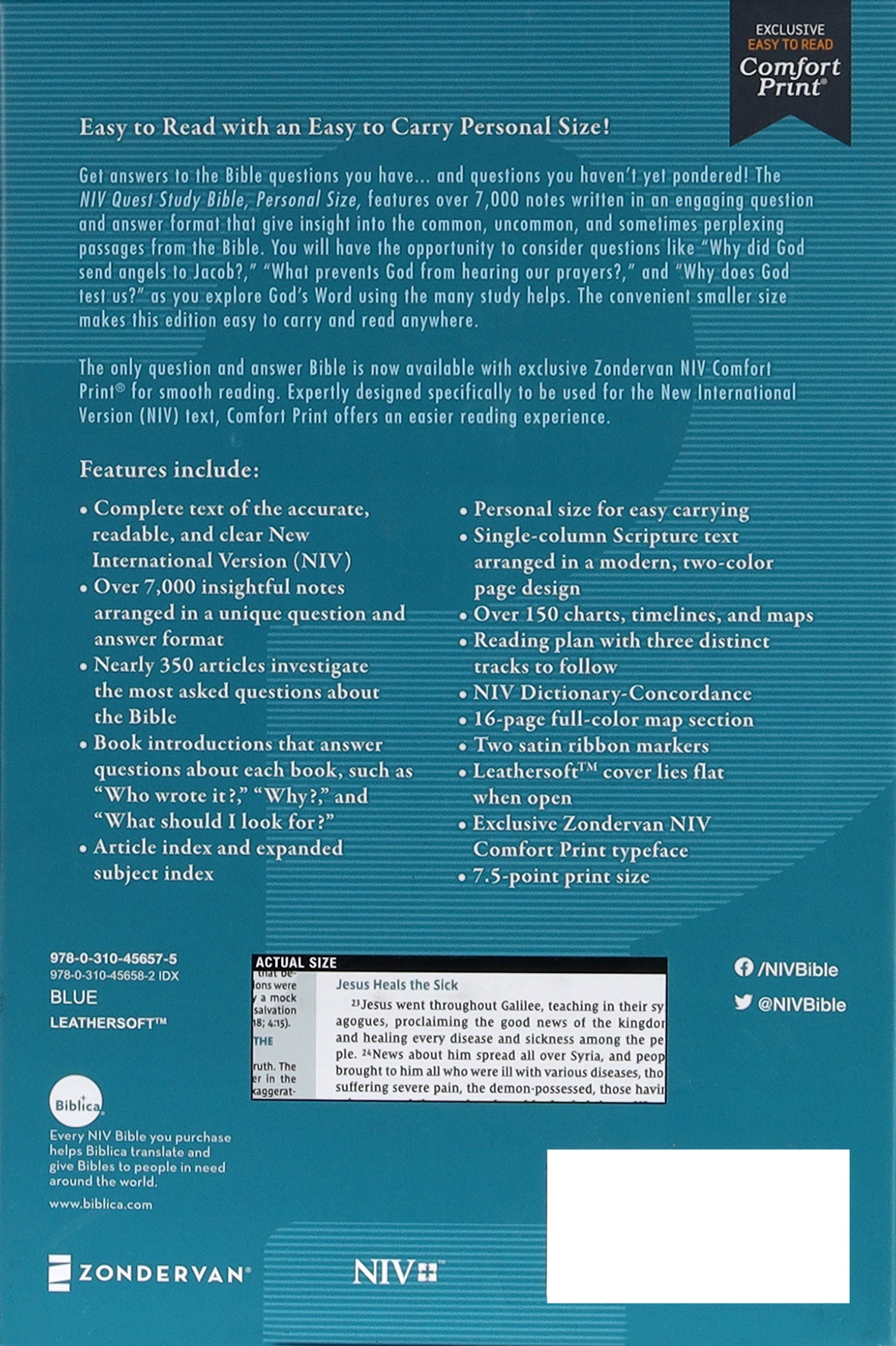 NIV Quest Study Bible Personal Size Blue Thumb Indexed
