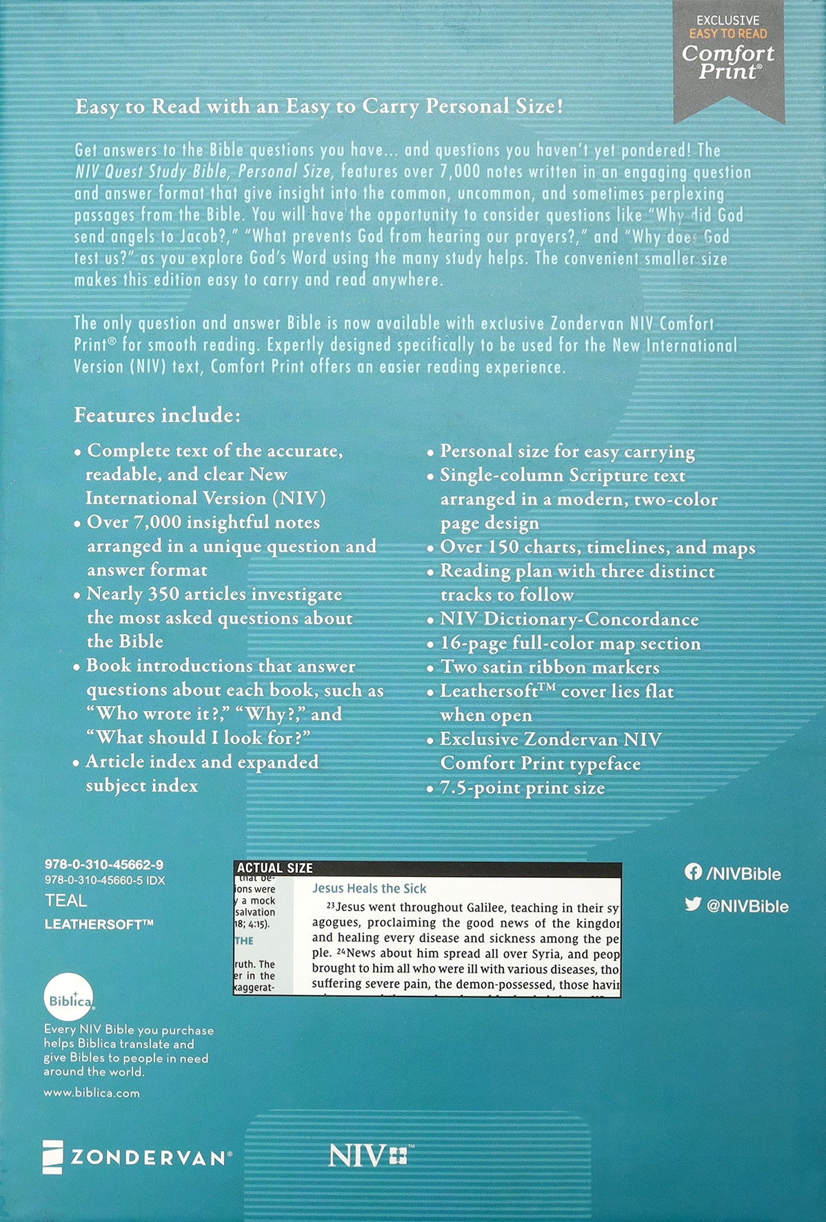 NIV Quest Study Bible Personal Size Teal Thumb Indexed