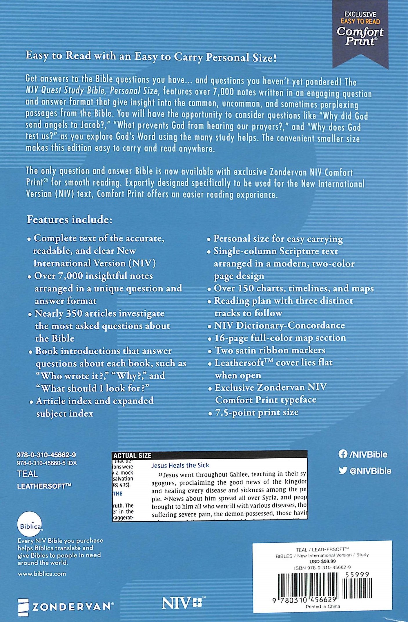 NIV Quest Study Bible Personal Size Teal