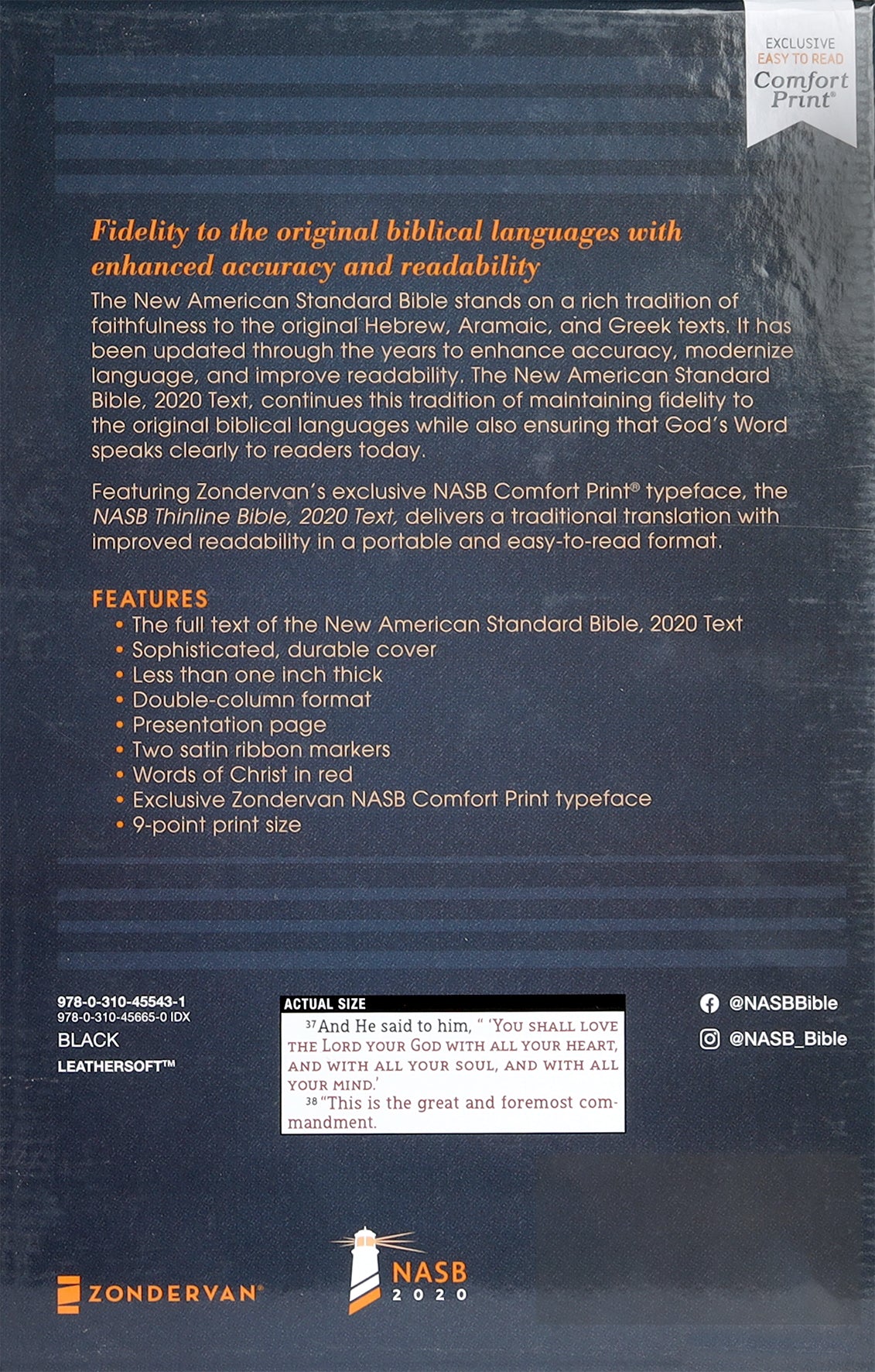NASB 2020 Thinline Bible Black Thumb-Indexed (Red Letter Editin)