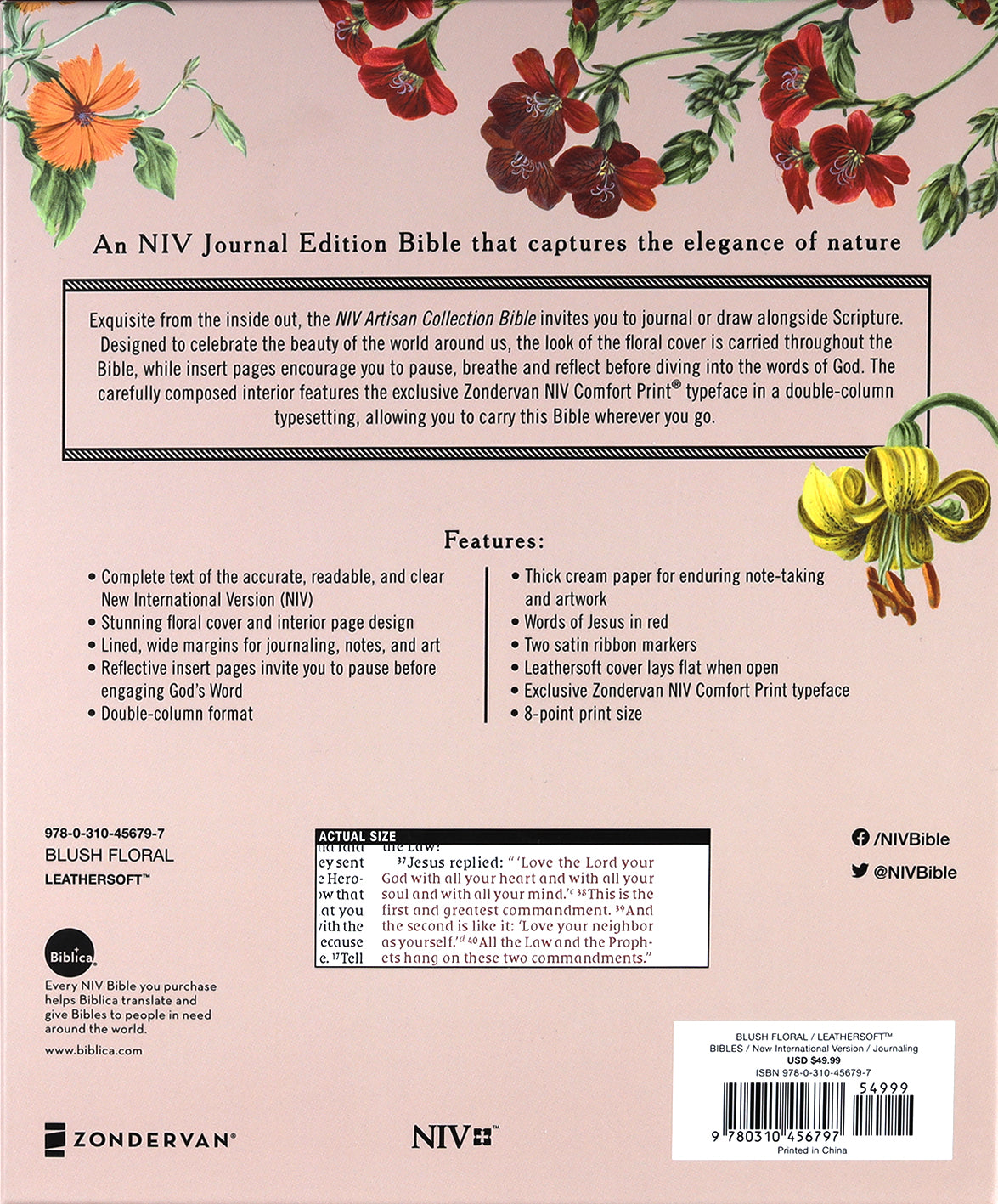 NIV Artisan Collection Bible Blush Floral (Red Letter Edition)