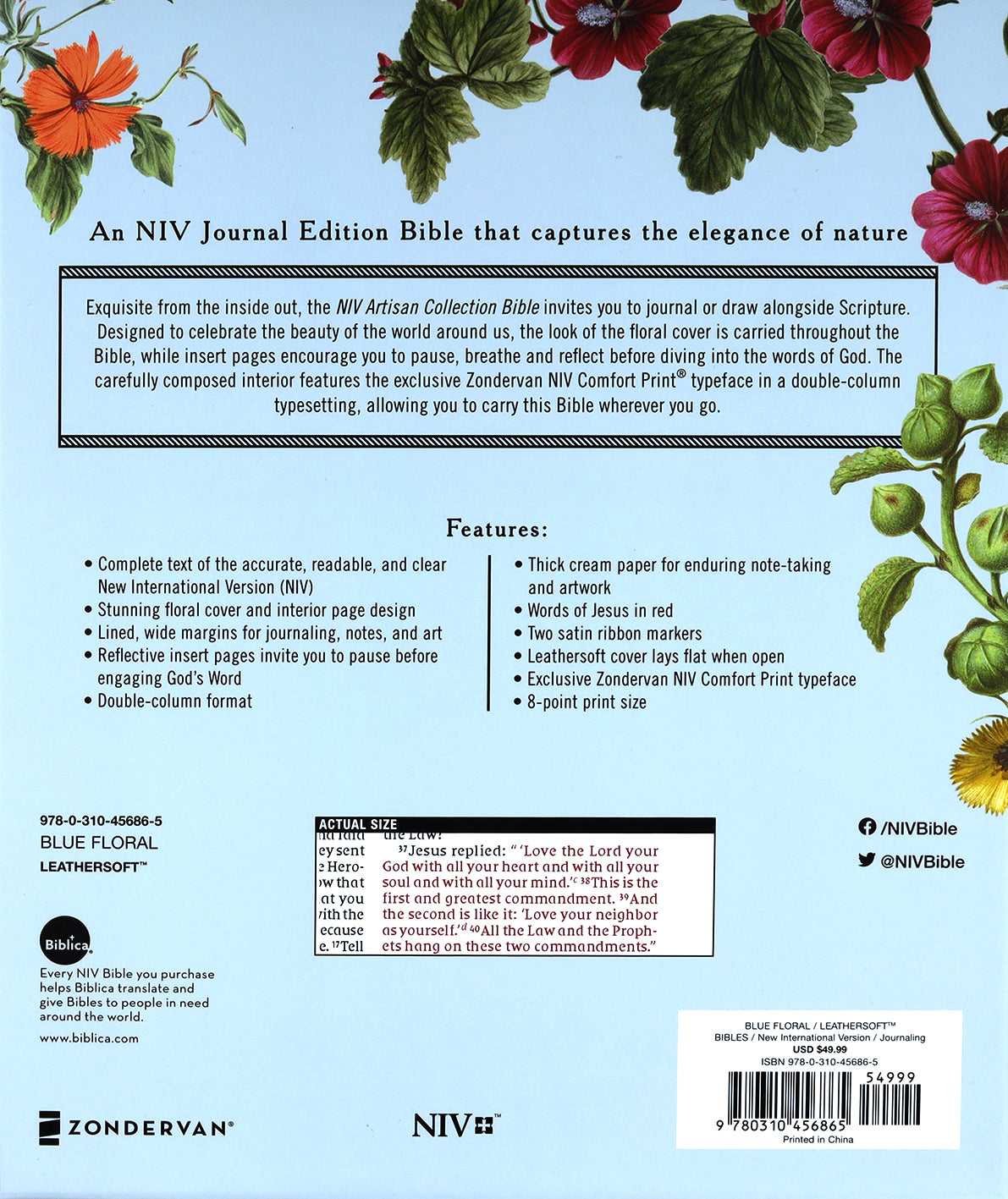 NIV Artisan Collection Bible Blue Floral (Red Letter Edition)