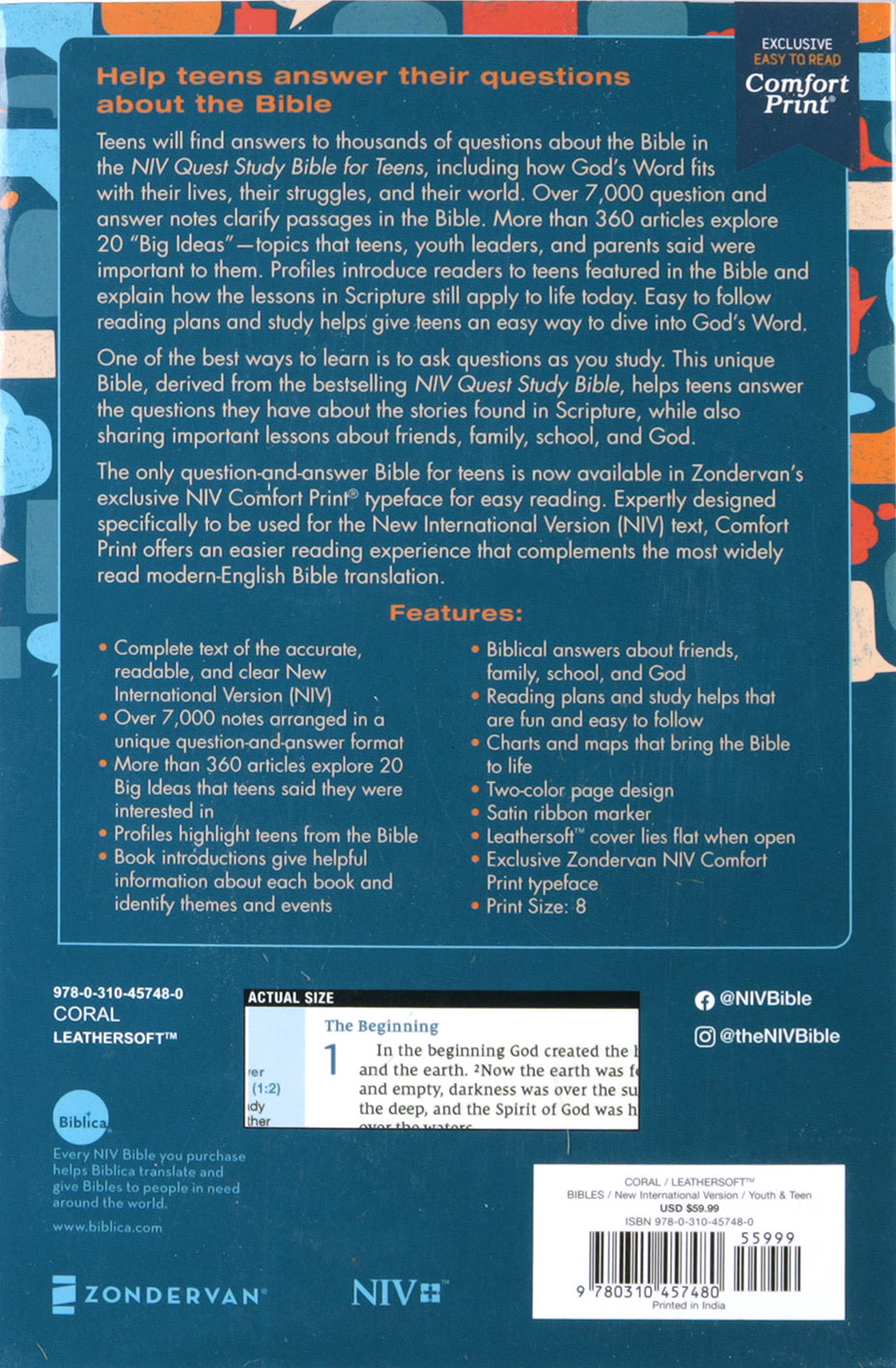 NIV Quest Study Bible for Teens, Coral