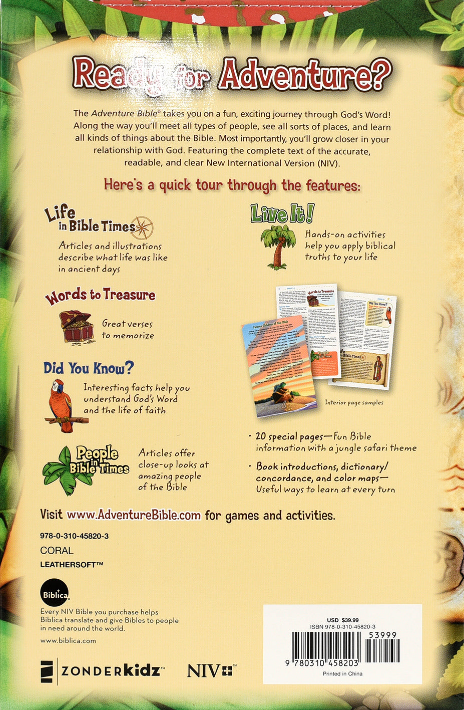 NIV Adventure Bible Coral (Black Letter Edition)