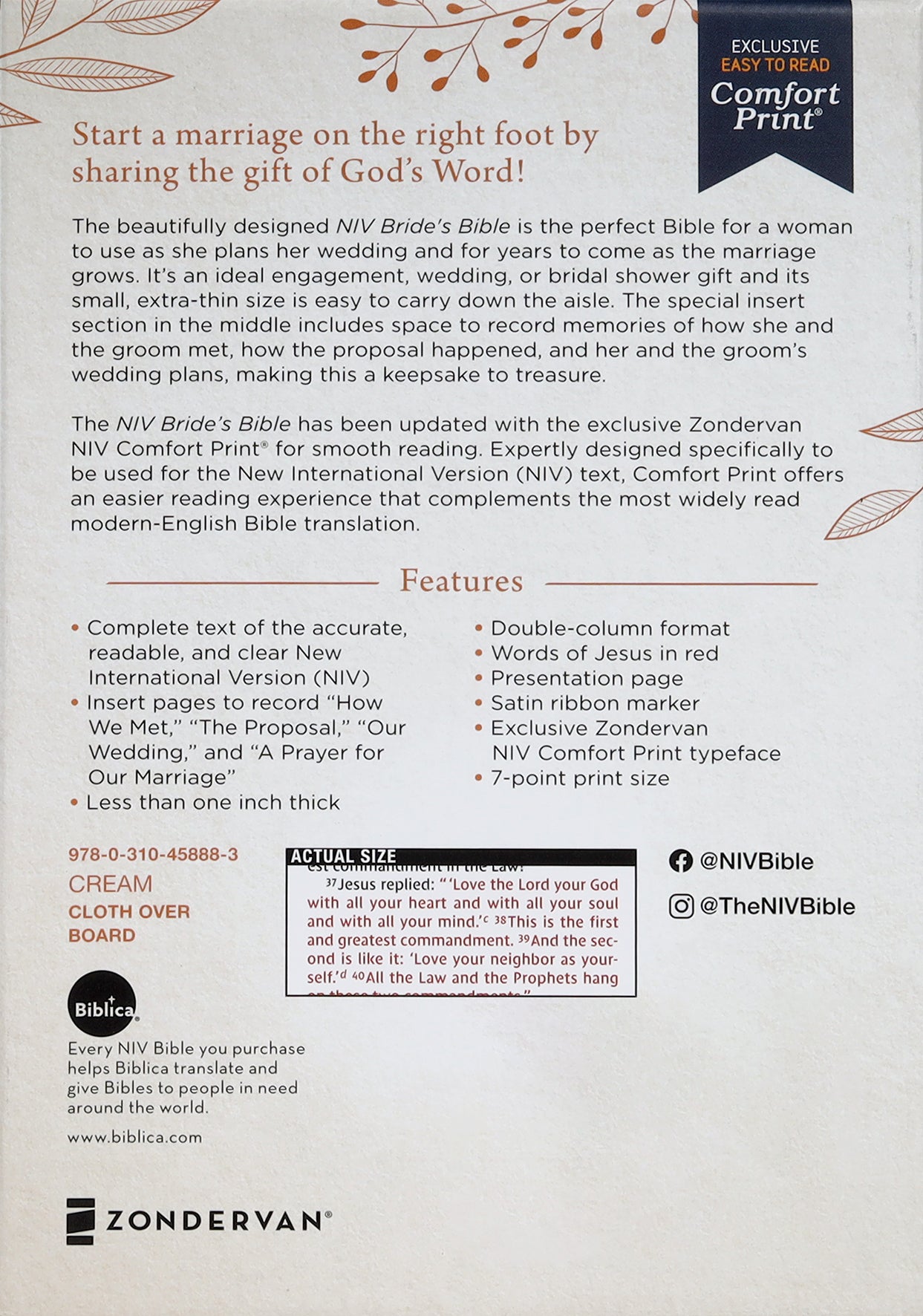 NIV Bride's Bible Cream (Red Letter Edition)