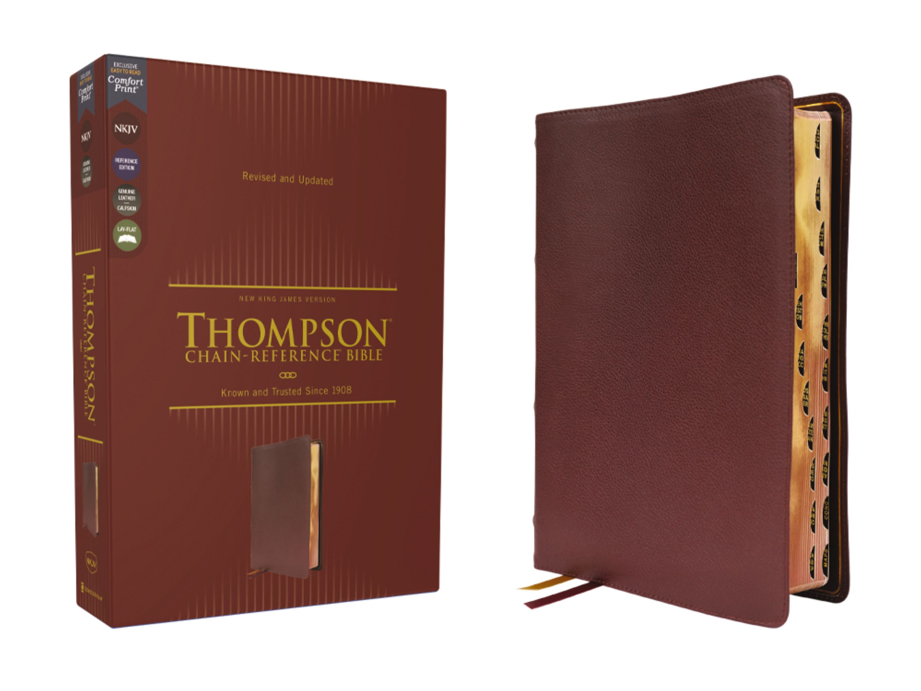 NKJV Thompson Chain-Reference Bible Calfskin Burgundy Thumb Indexed (Red Letter Edition)