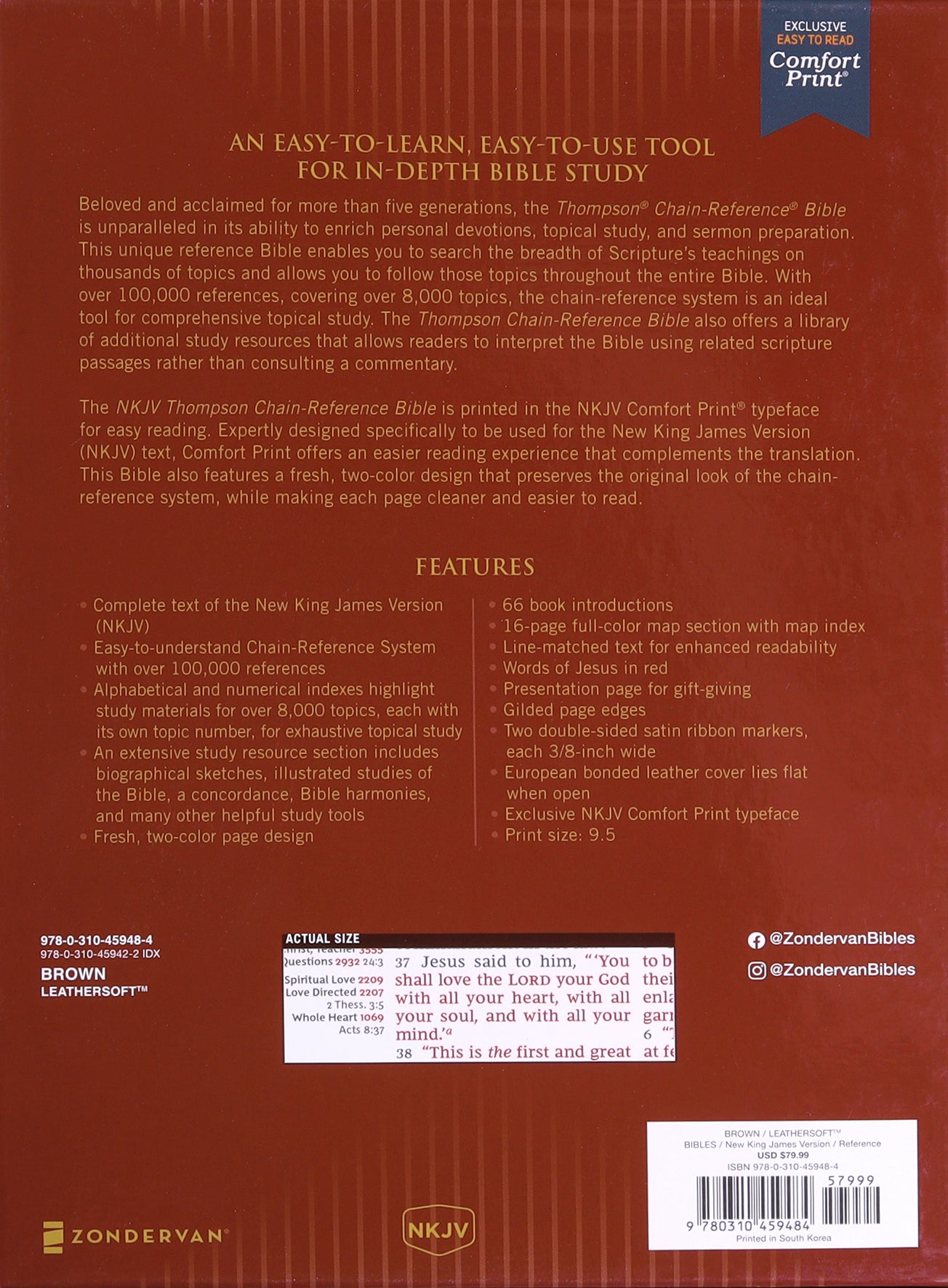 NKJV Thompson Chain-Reference Bible Brown (Red Letter Edition)