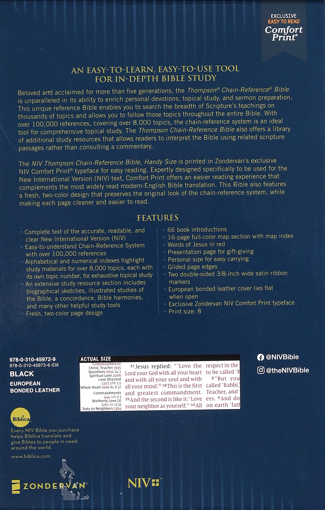 NIV Thompson Chain-Reference Bible Handy Size Black (Red Letter Edition)