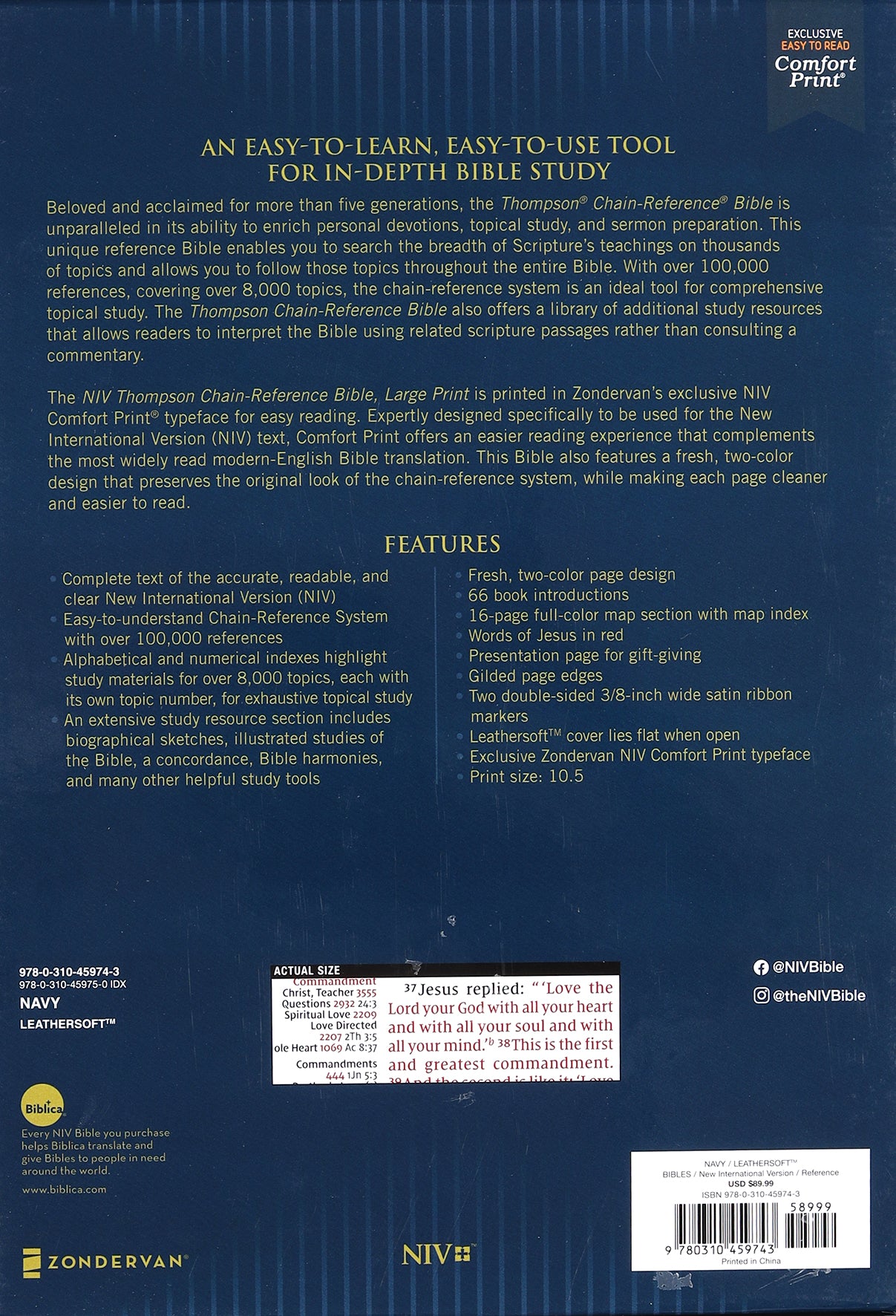 NIV Thompson Chain-Reference Bible Large Print Navy (Red Letter Edition)
