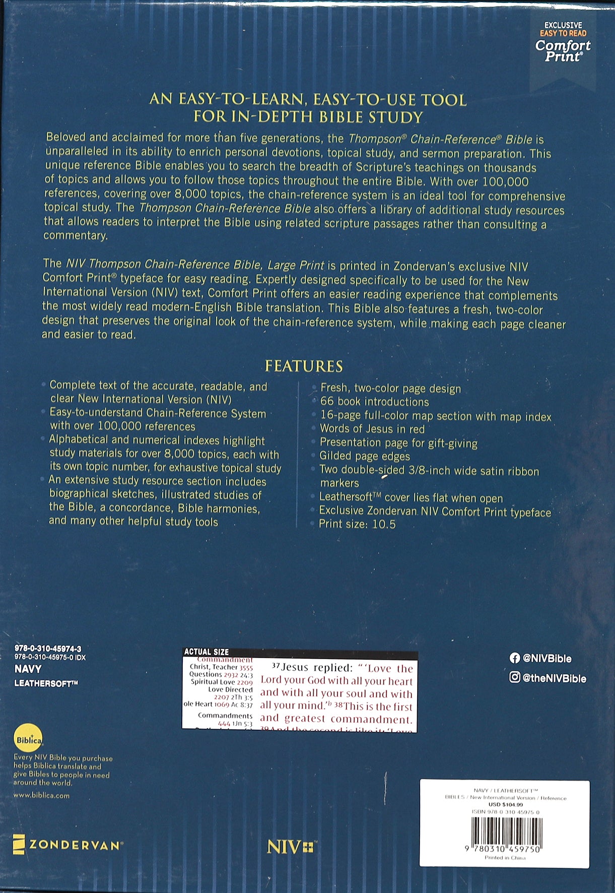 NIV Thompson Chain-Reference Bible Large Print Navy Thumb Indexed (Red Letter Edition)