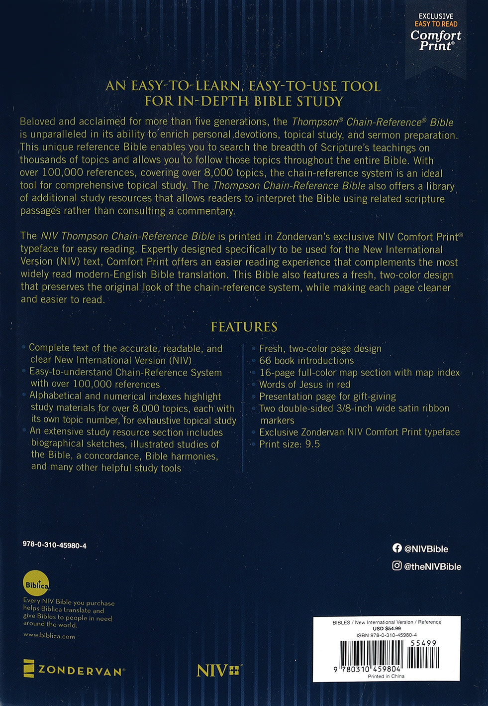 NIV Thompson Chain-Reference Bible (Red Letter Edition)