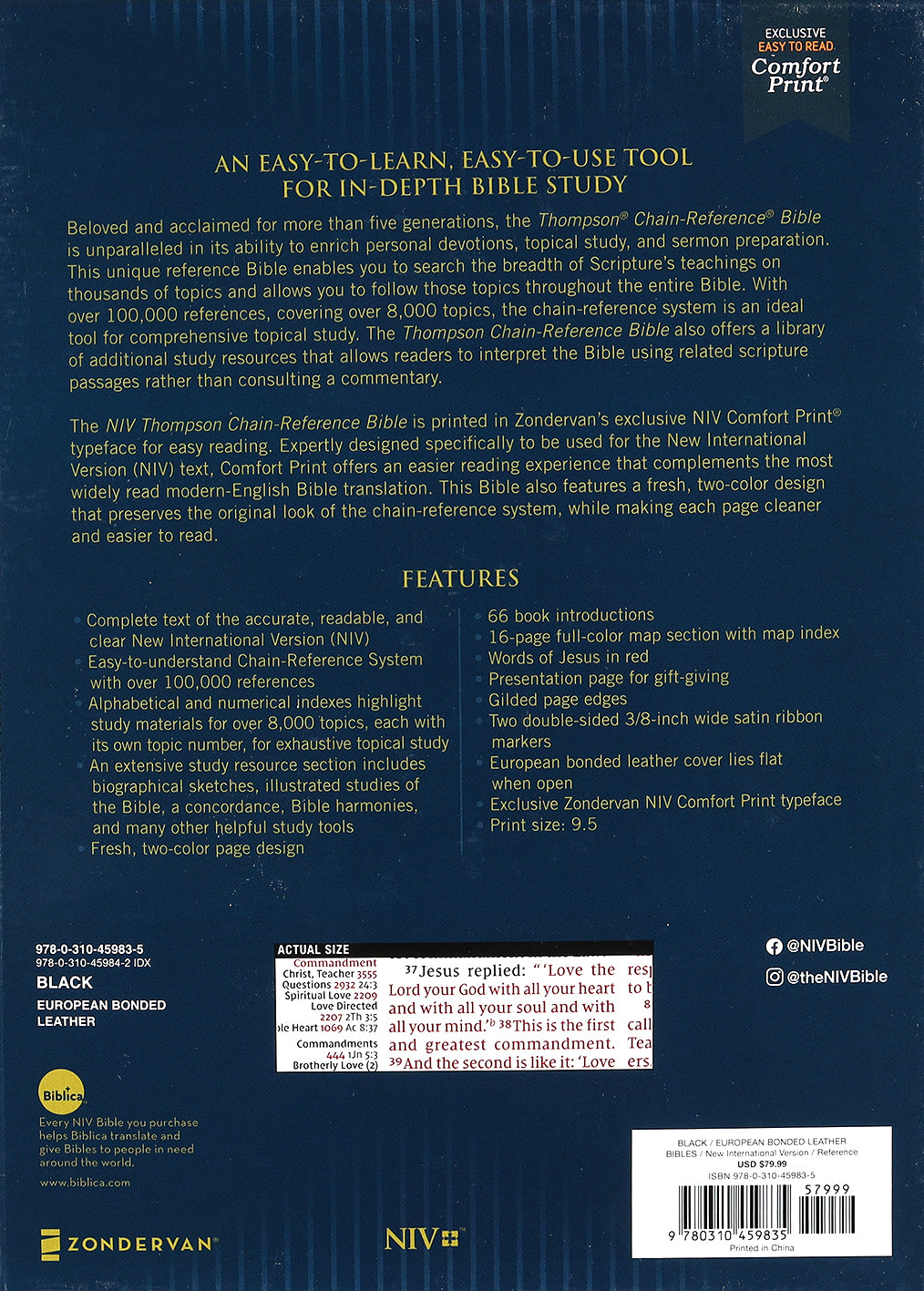 NIV Thompson Chain-Reference Bible Black (Red Letter Edition)