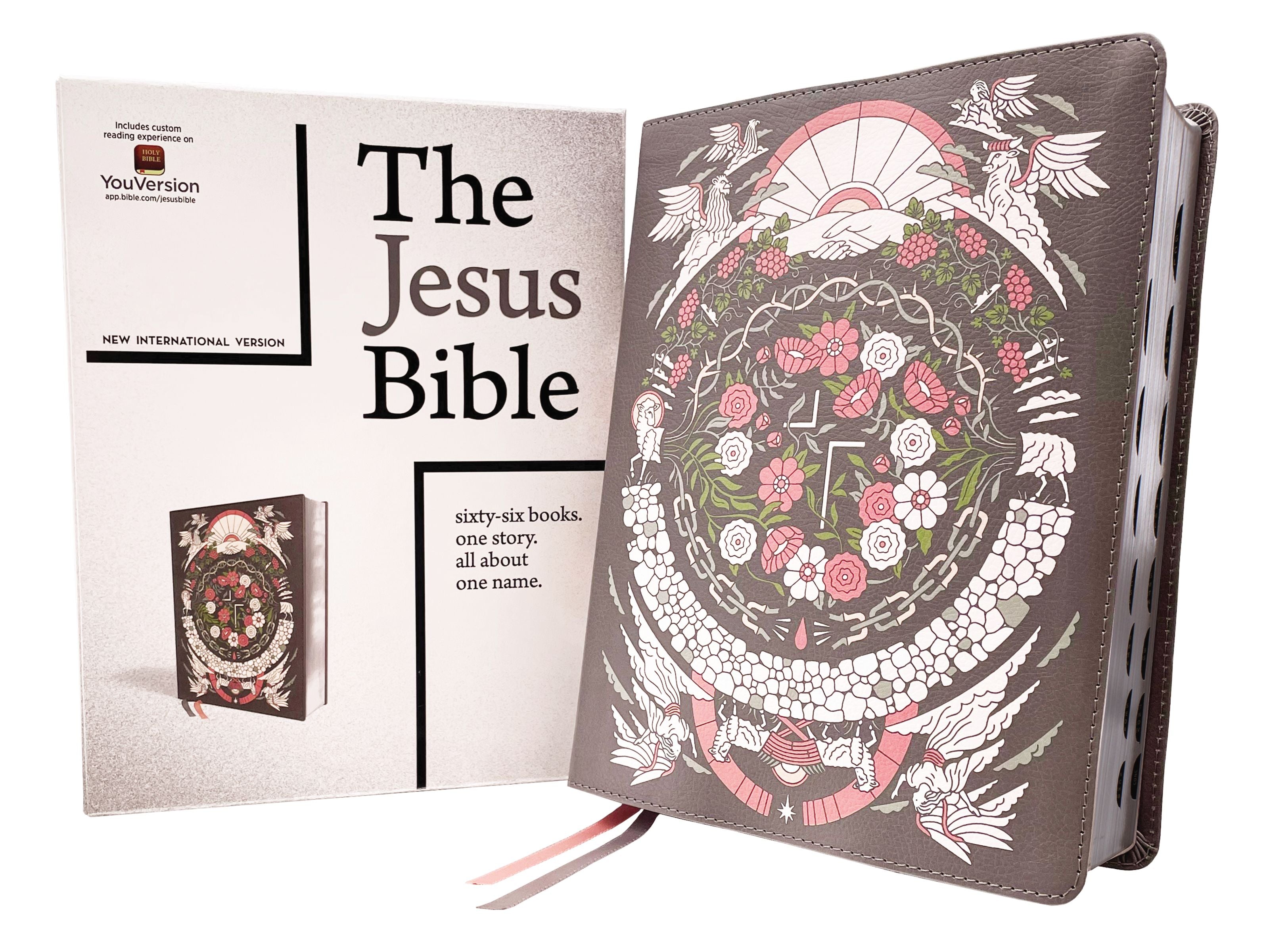 NIV Jesus Bible Artist Edition Gray Floral Thumb Indexed