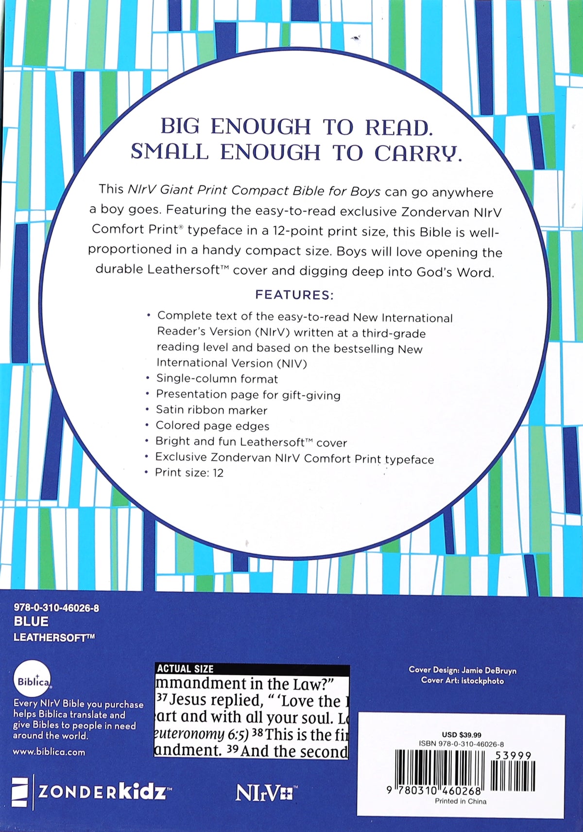 NIRV Giant Print Compact Bible For Boys Blue