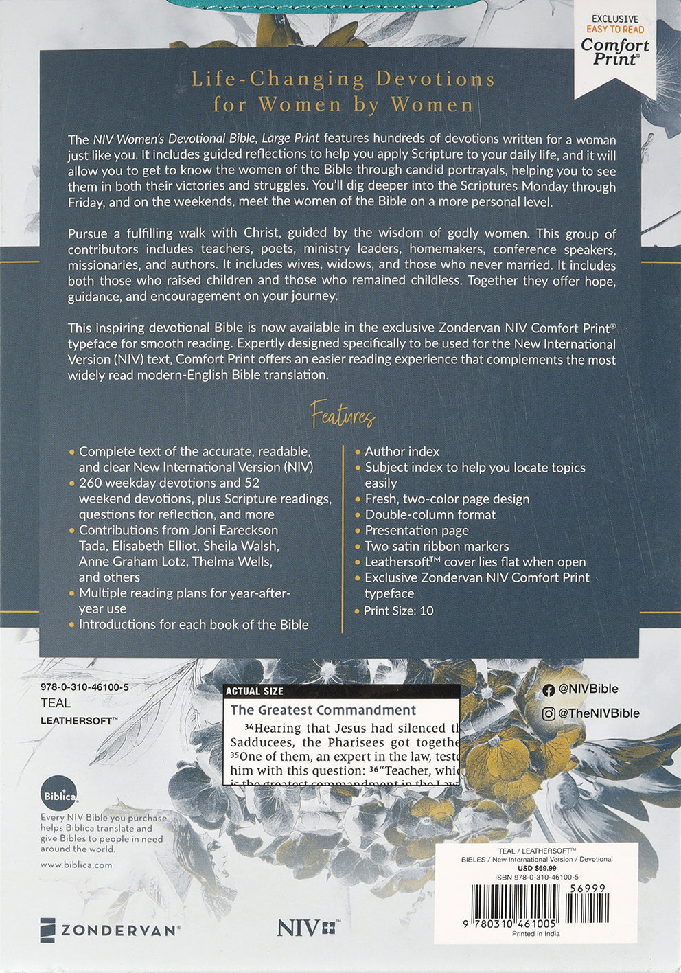 NIV Women's Devotional Bible Large Print Teal (Black Letter Edition)