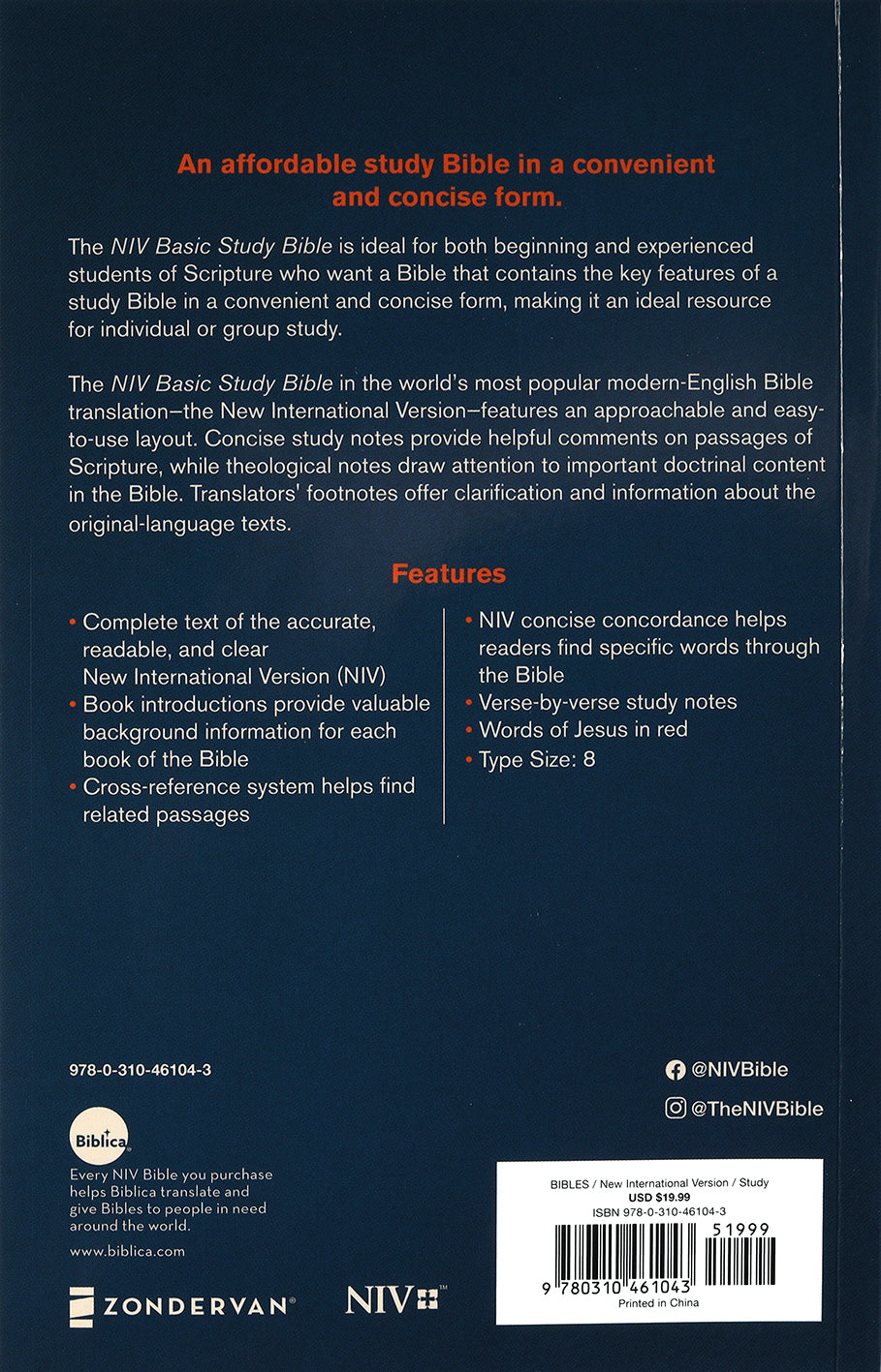NIV Basic Study Bible Economy Edition Blue (Red Letter Edition)