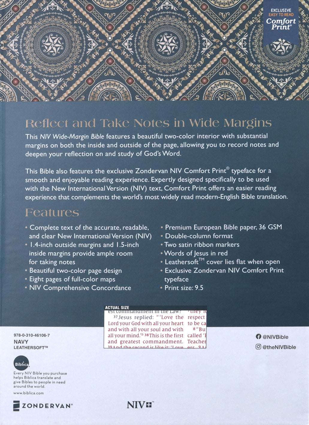 NIV Wide Margin Bible Navy (Red Letter Edition)