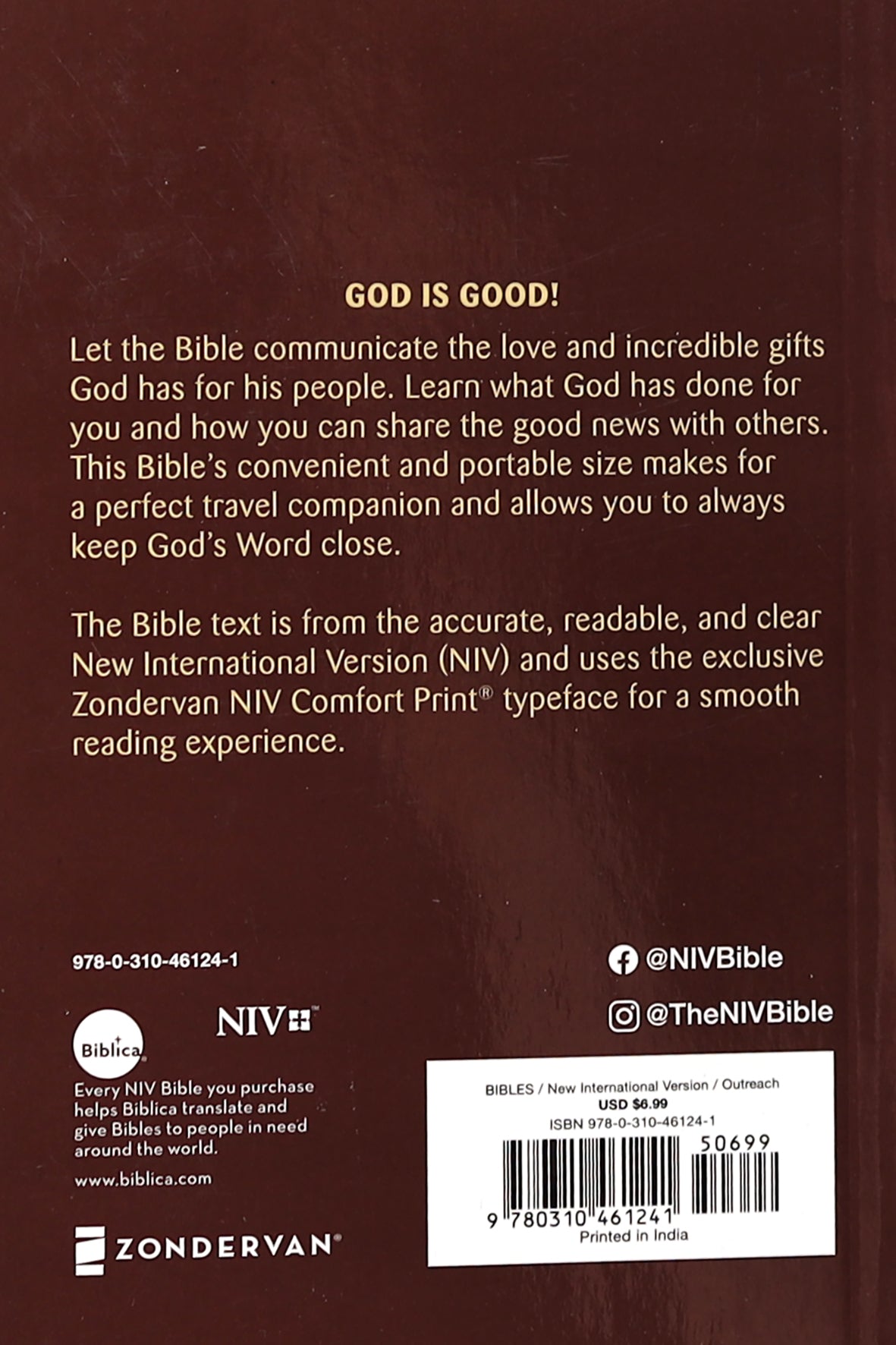 NIV Holy Bible Compact Burgundy