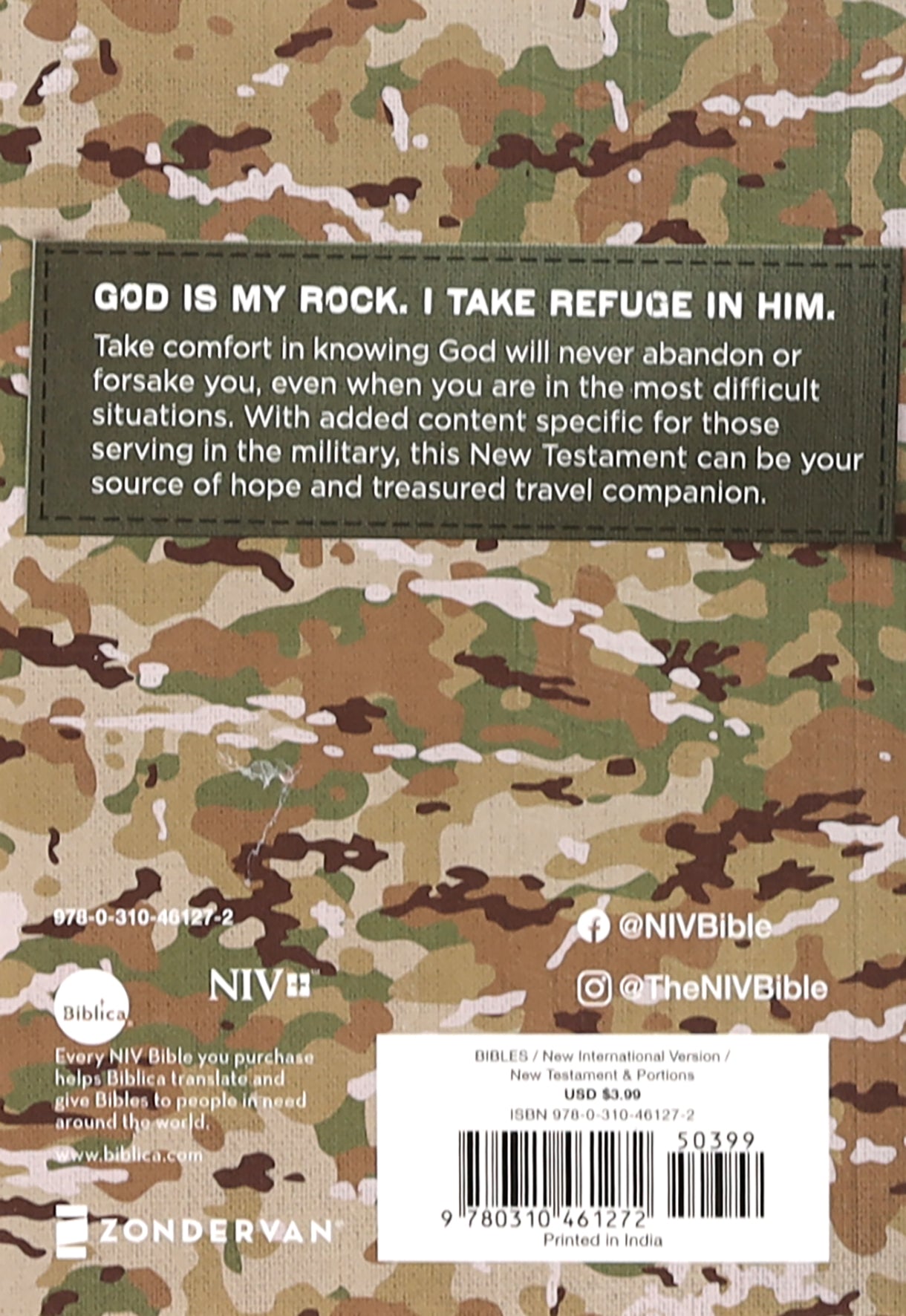 NIV New Testament With Psalms and Proverbs Military Edition Compact Military Camo