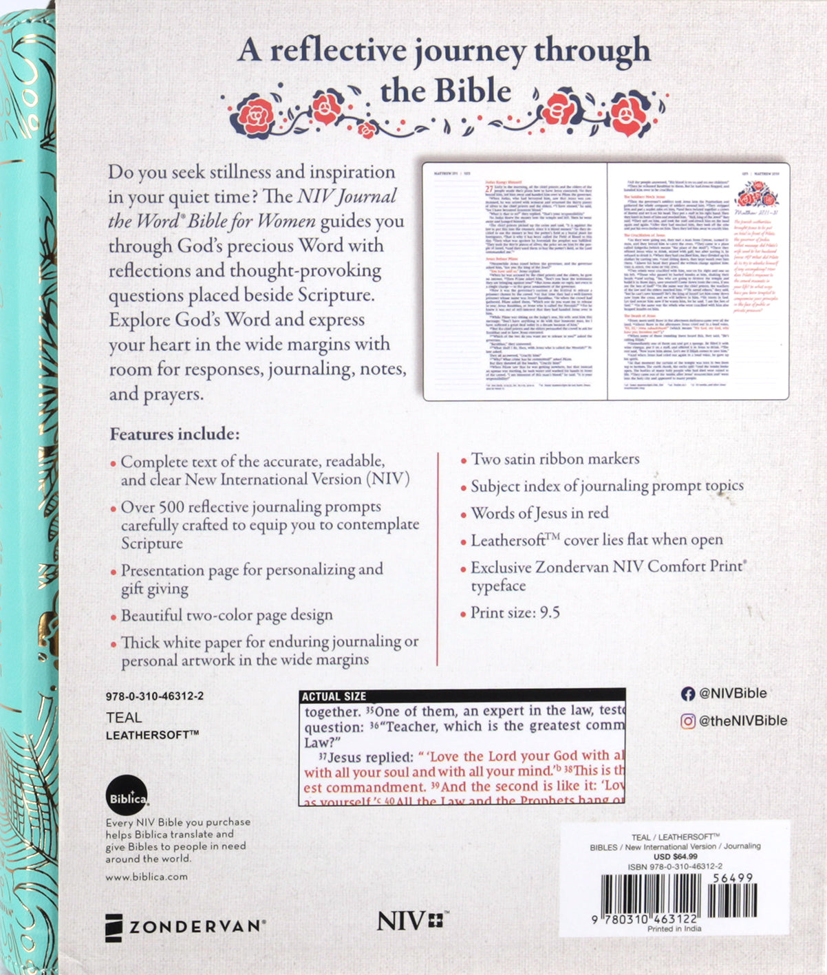 NIV Journal the Word Bible For Women Teal (Red Letter Edition)