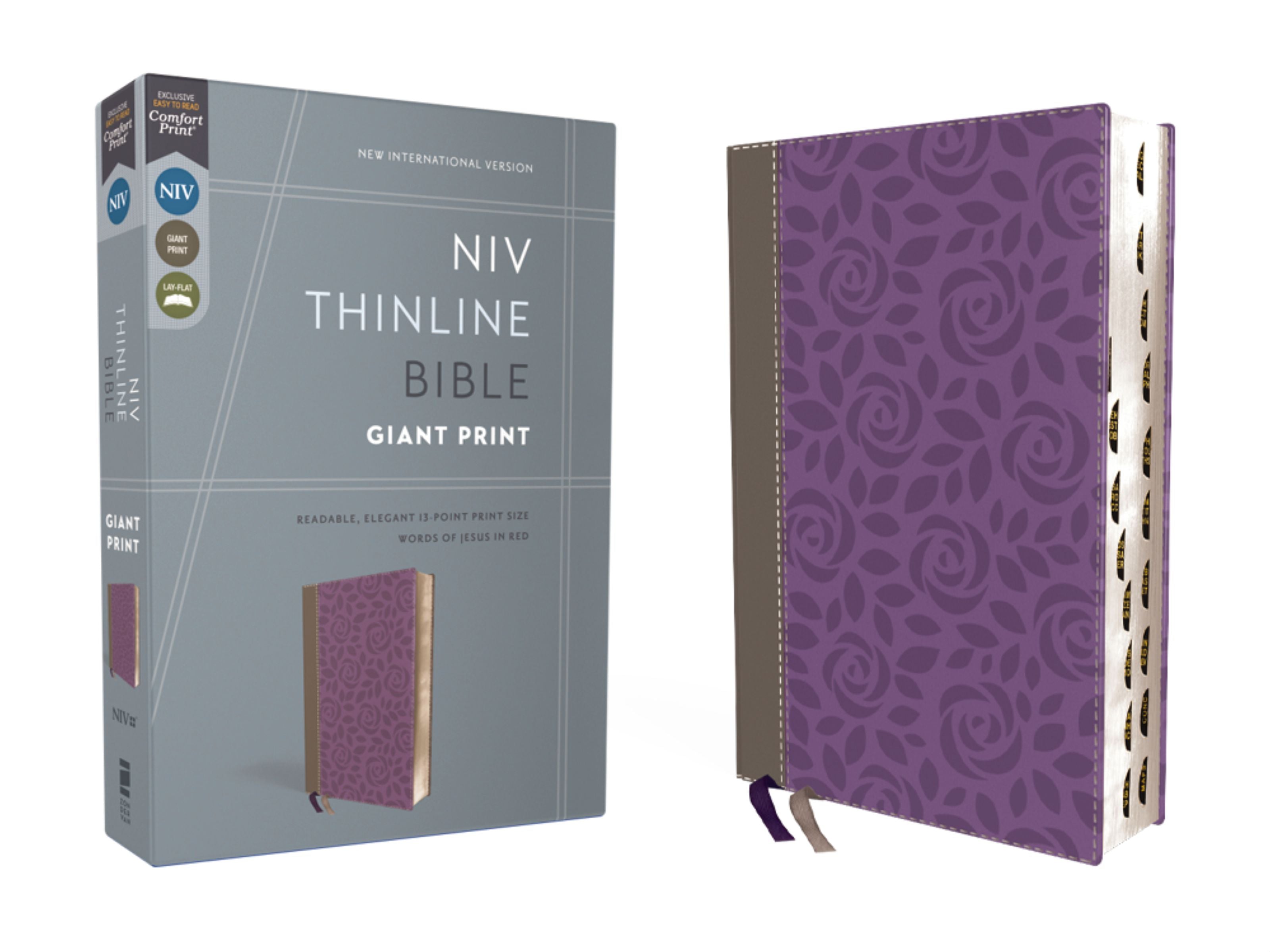 NIV Thinline Bible Giant Print Gray/Purple Thumb Indexed (Red Letter Edition)