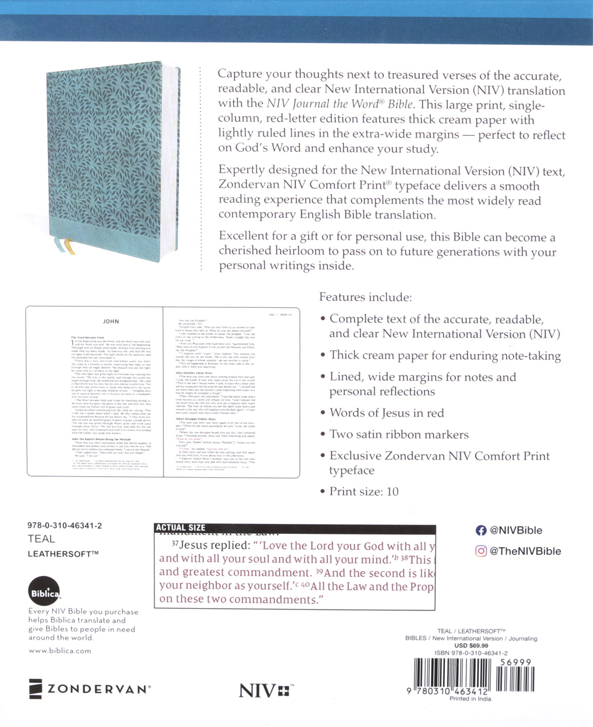 NIV Journal the Word Bible Large Print Teal (Red Letter Edition)