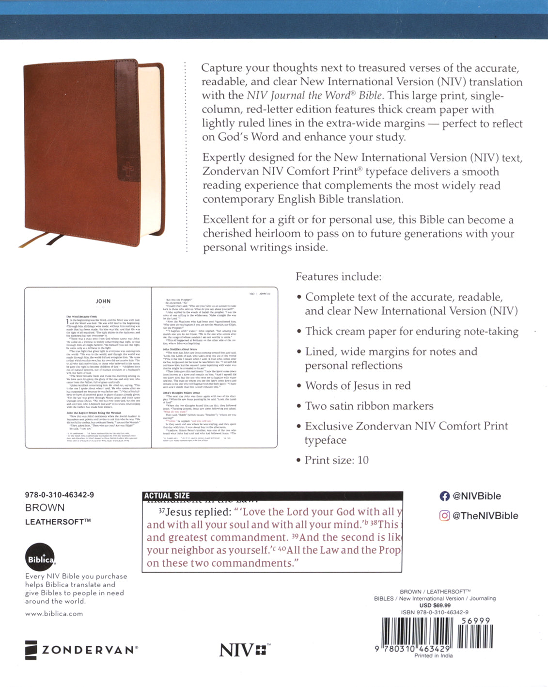 NIV Journal the Word Bible Large Print Brown (Red Letter Edition)