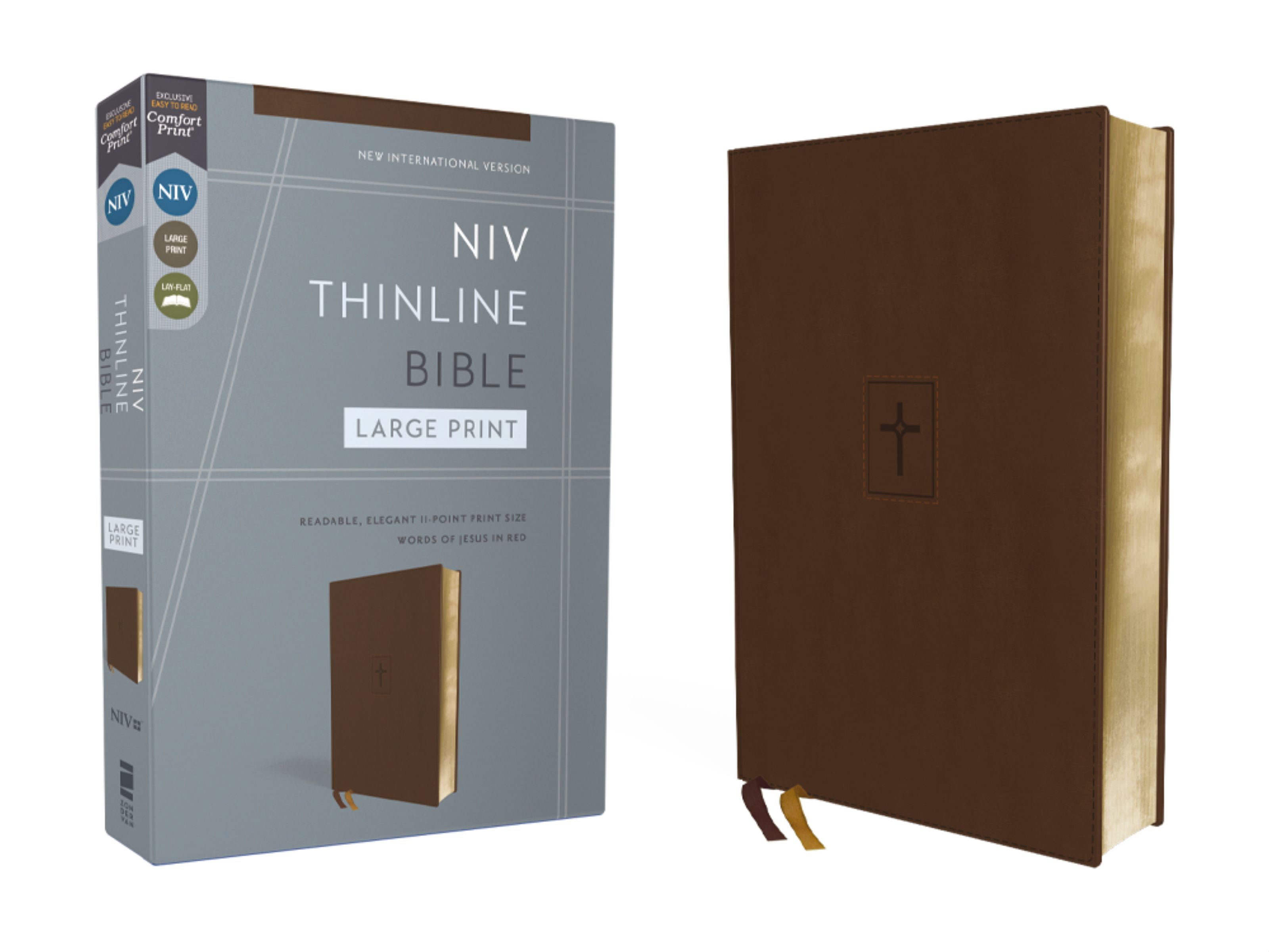 NIV Thinline Bible Large Print Brown (Red Letter Edition)