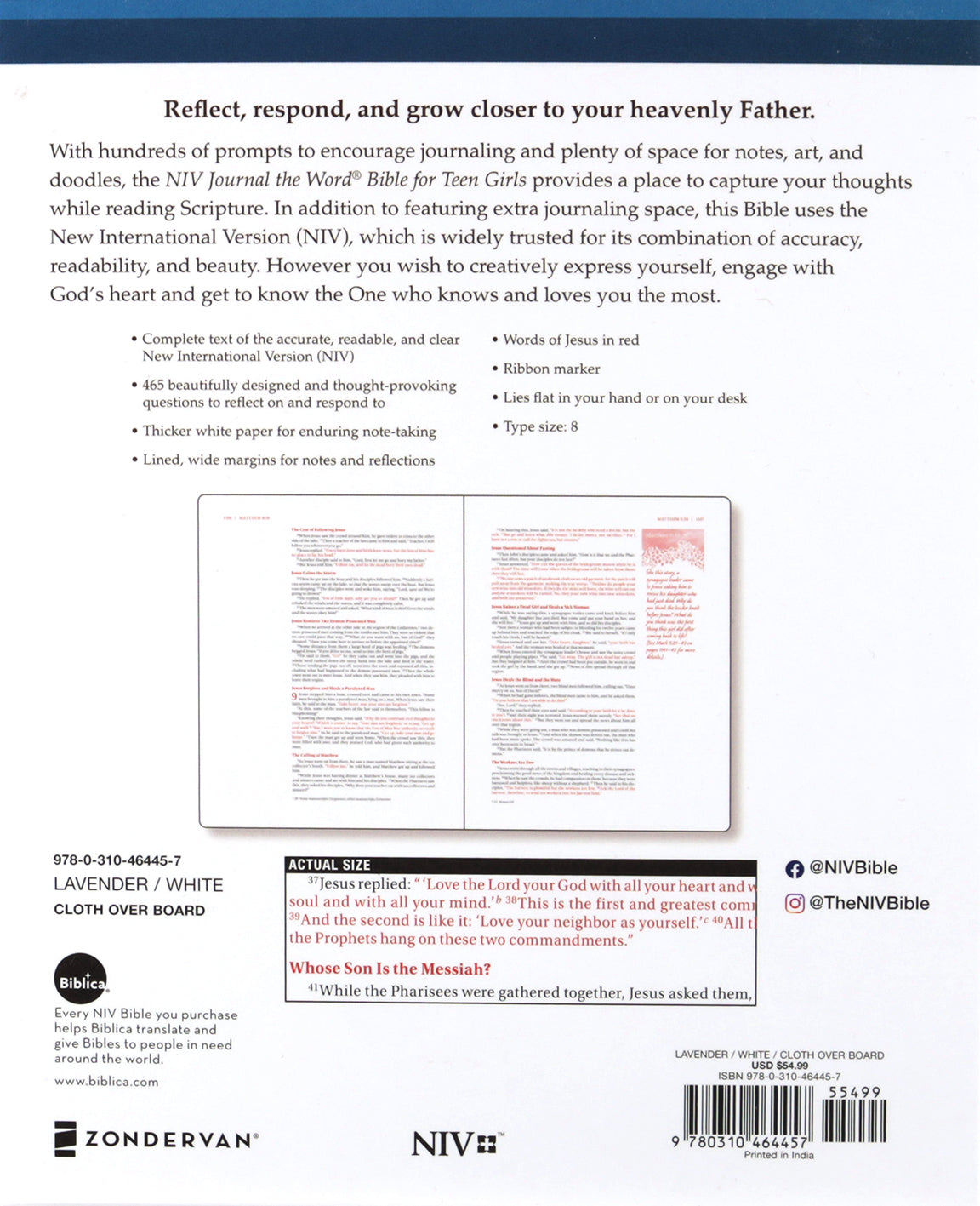 NIV Journal the Word Bible for Teen Girls, Lavender/White (Red Letter Edition)