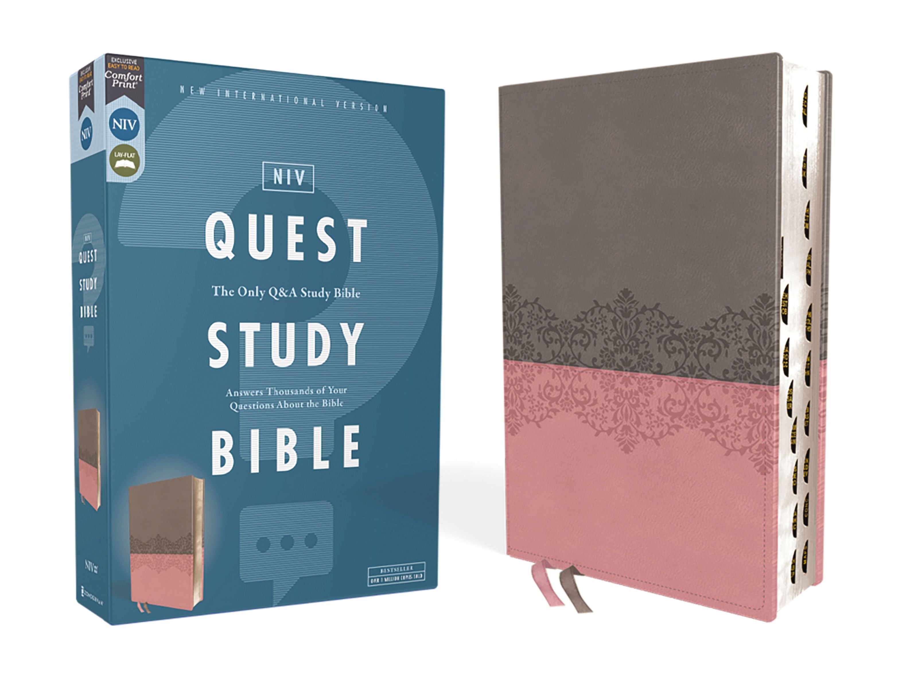 NIV Quest Study Bible, Gray/Pink, Thumb Indexed