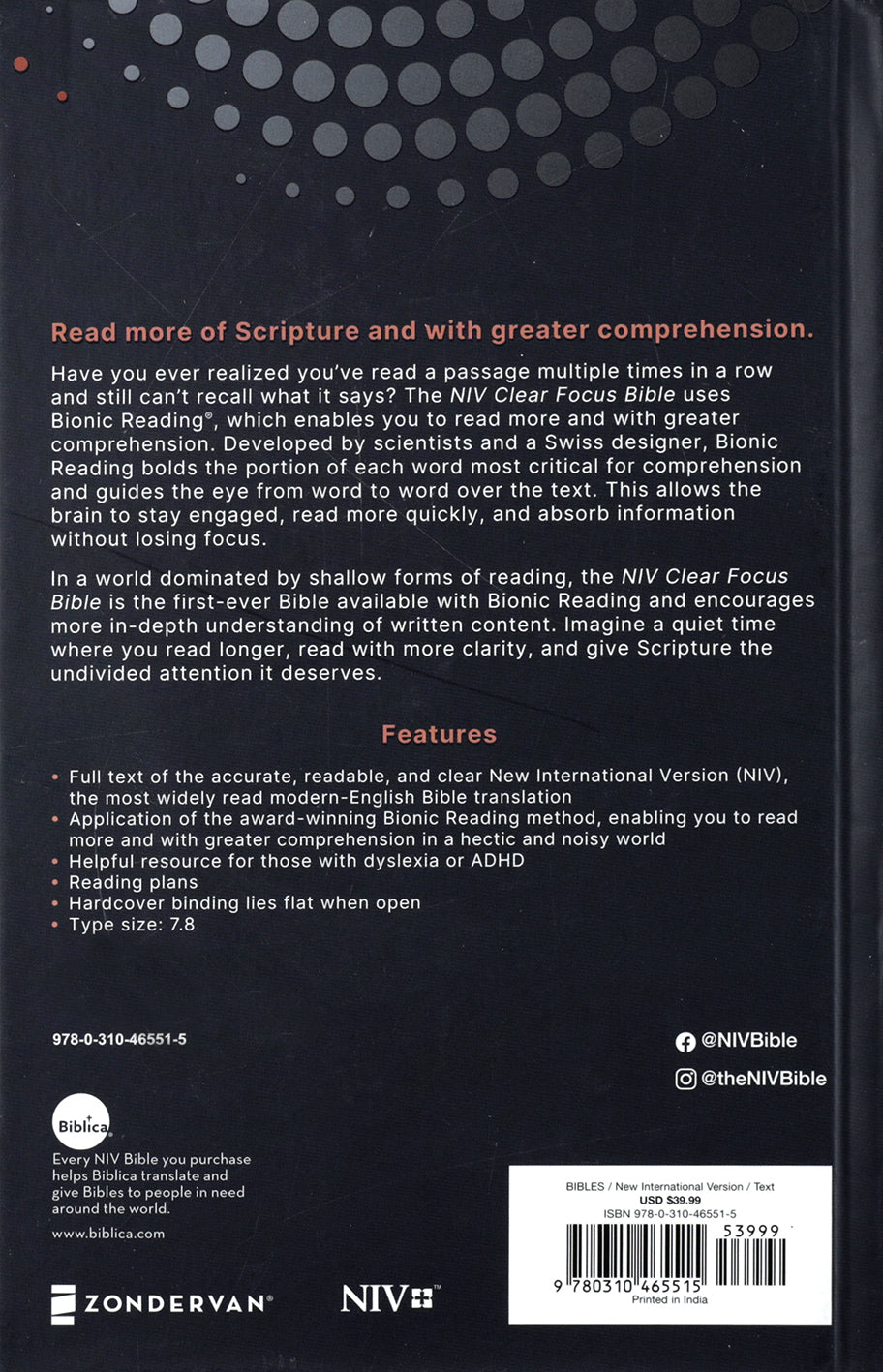 NIV Clear Focus Bible, Charcoal/Copper
