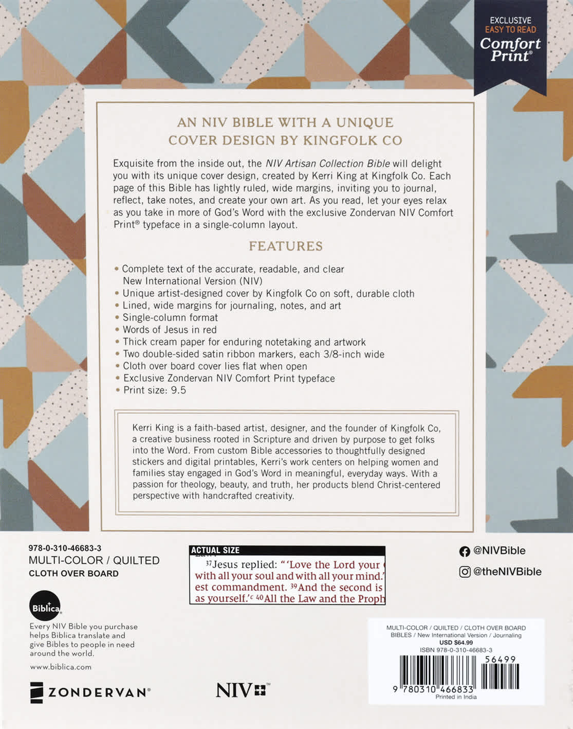 NIV Artisan Collection Bible Quilted (Red Letter Edition)