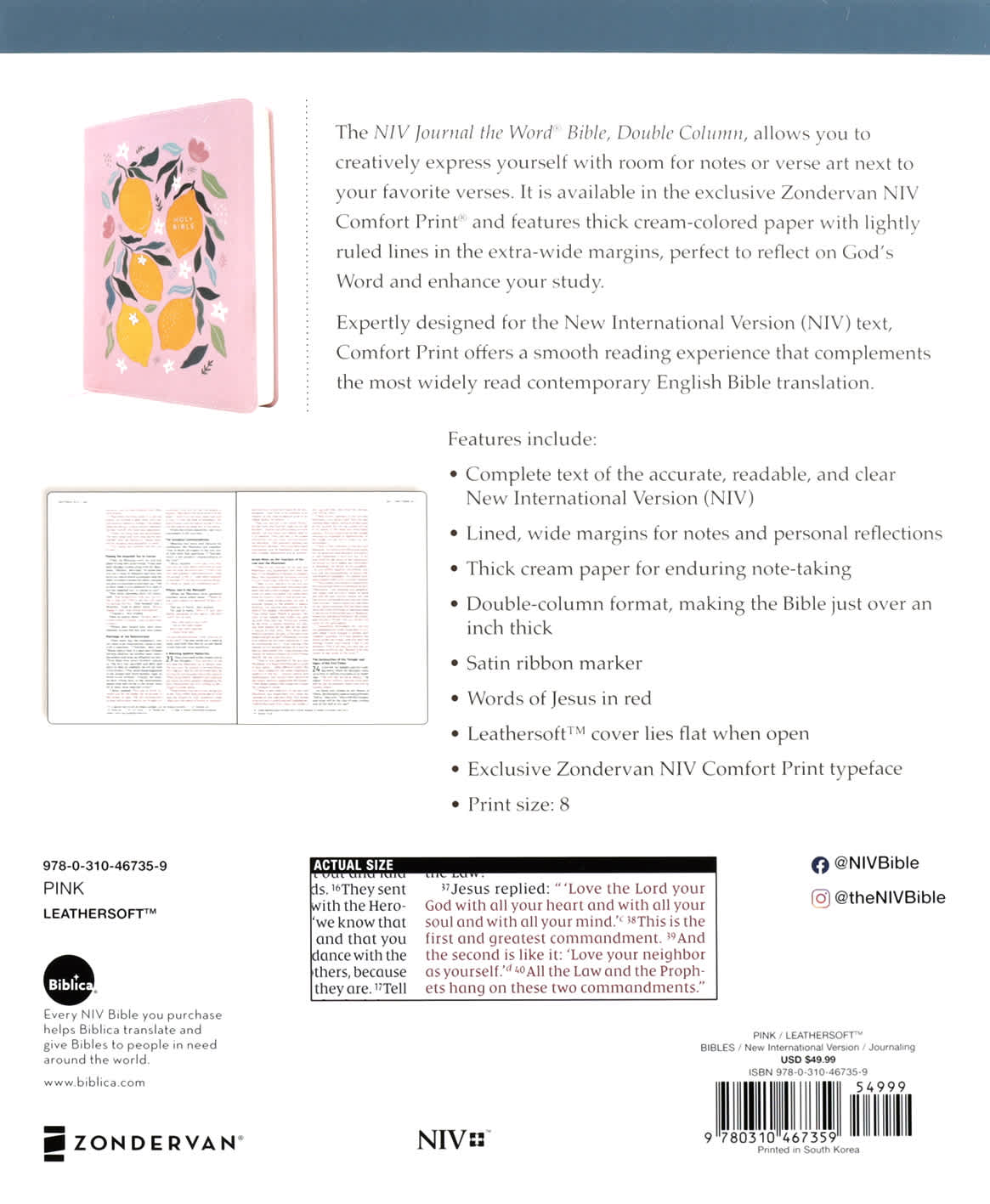 NIV Journal the Word Bible, Pink (Red Letter Edition)