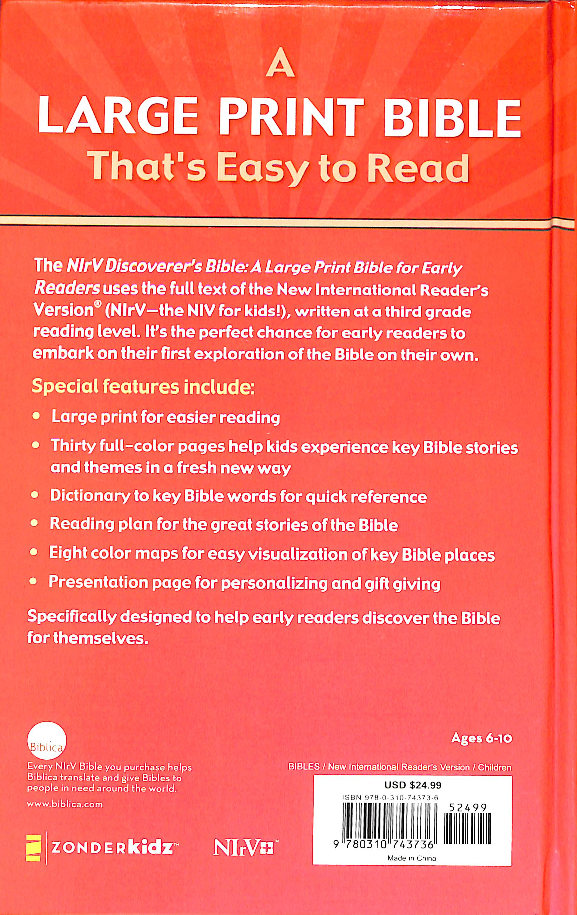 NIRV Discoverer's Bible: A Large Print Bible For Early Readers (Black Letter)