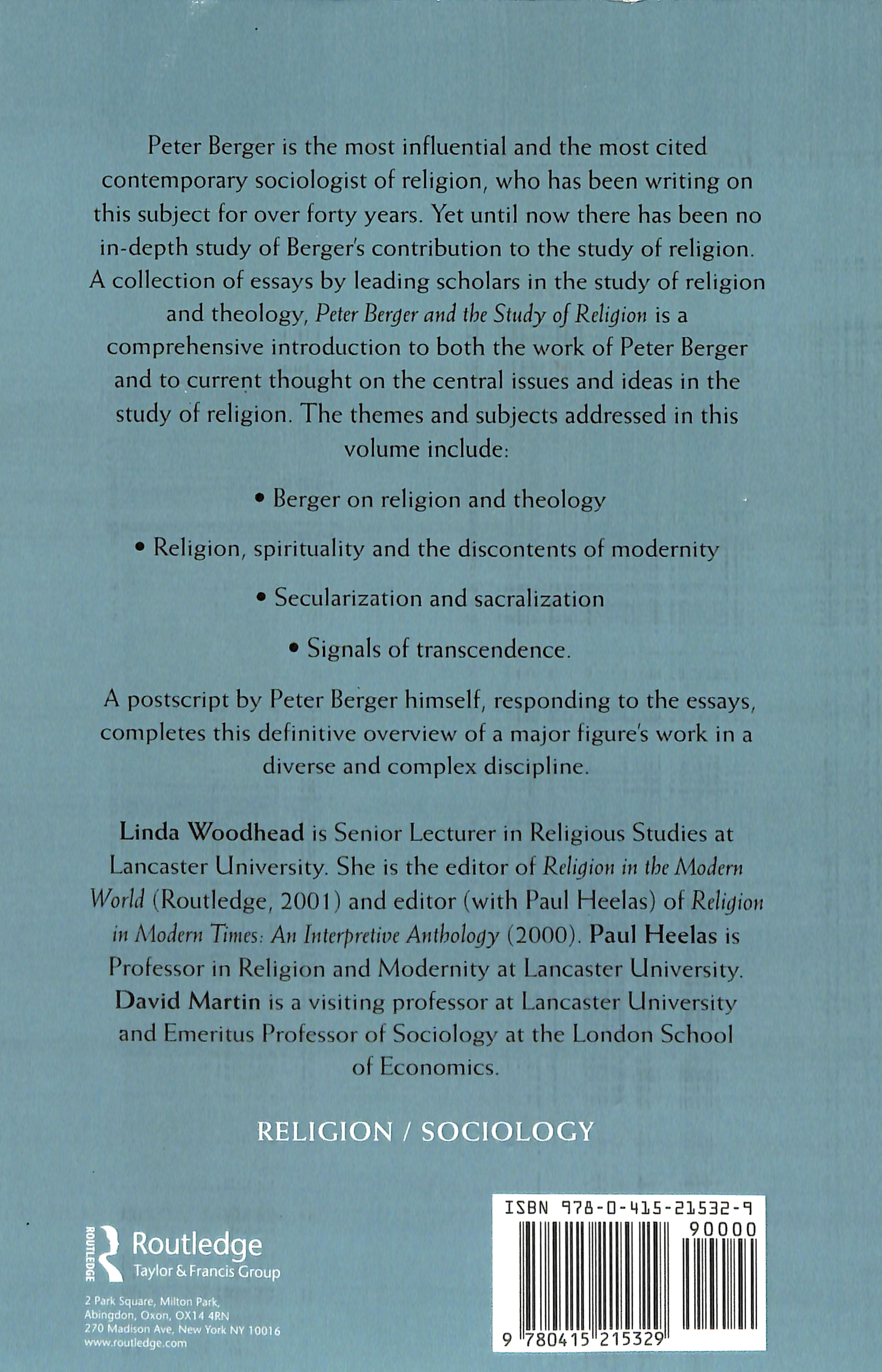 Peter Berger and the Study of Religion