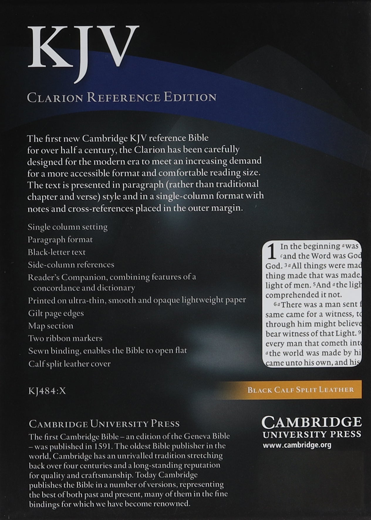KJV Clarion Reference Black Calf Split
